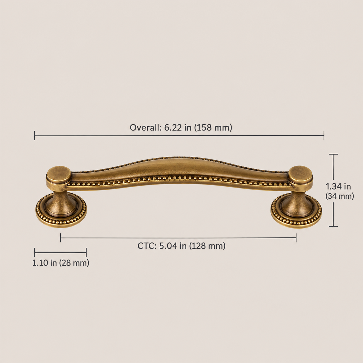 antique bronze beaded pull 128 mm dimensions