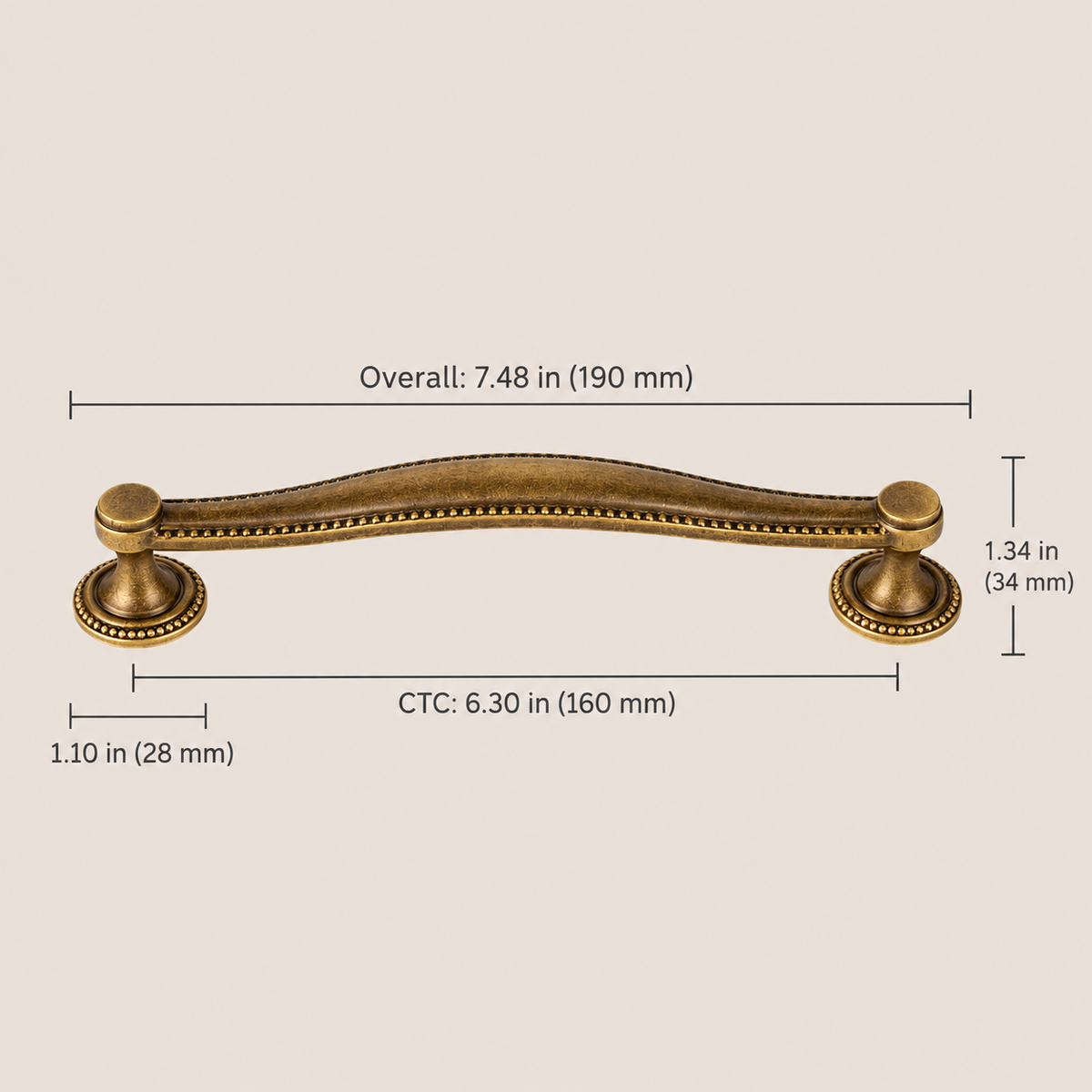 antique bronze beaded pull 160 mm dimensions