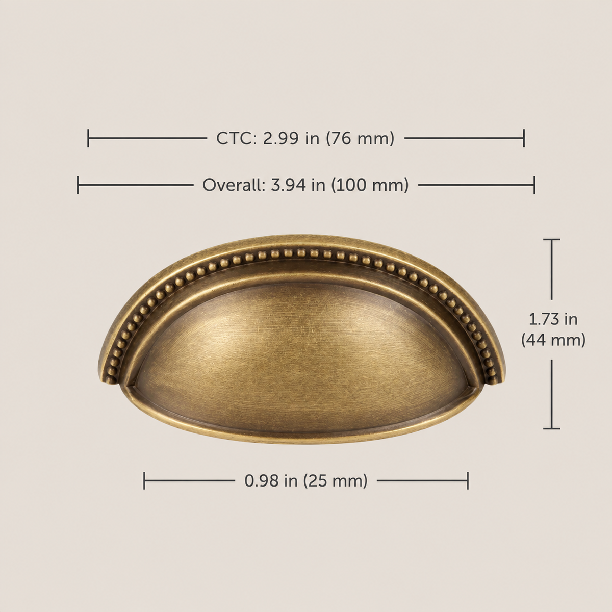 antique bronze cup pull 76 mm dimensions