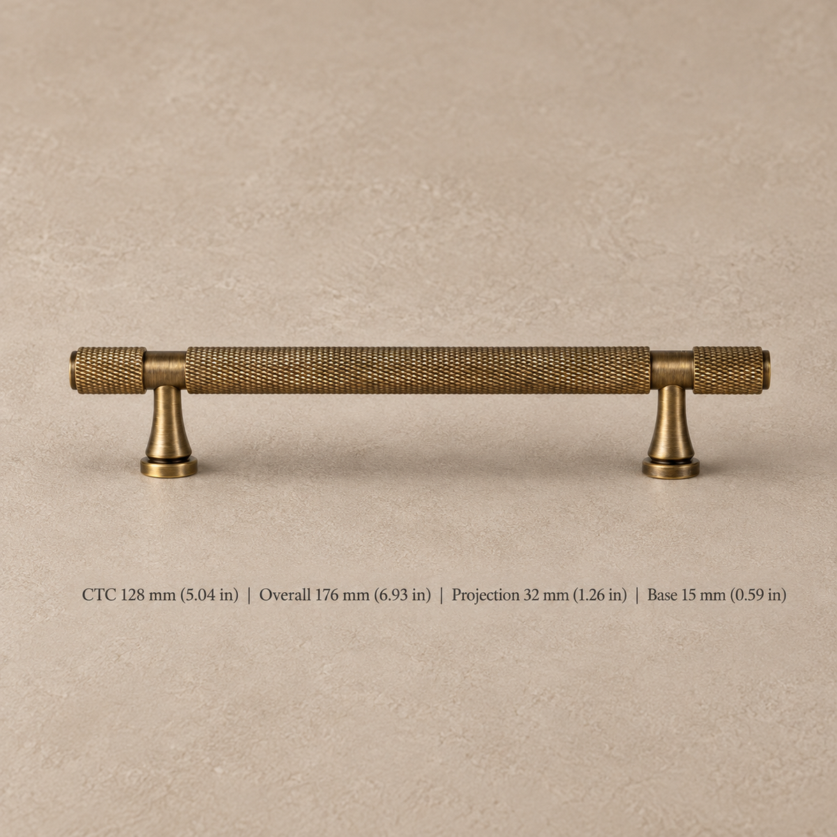 Antique Brass Solid Brass Knurled Cabinet Pulls & Knobs — Cross Pattern Design — pull-128mm