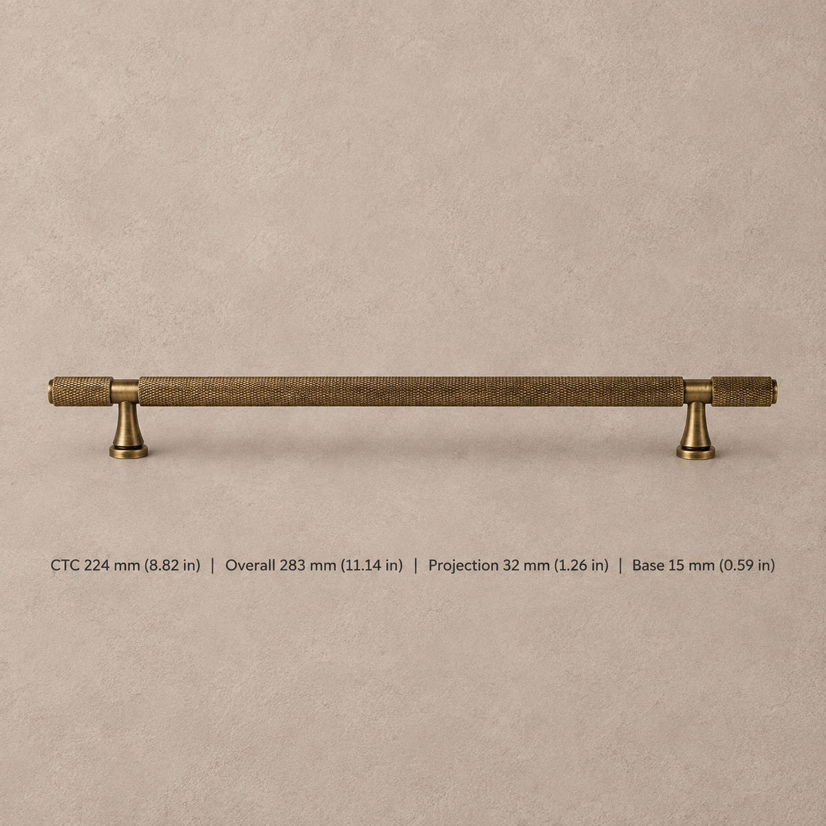 Antique Brass Solid Brass Knurled Cabinet Pulls & Knobs — Cross Pattern Design — pull-224mm