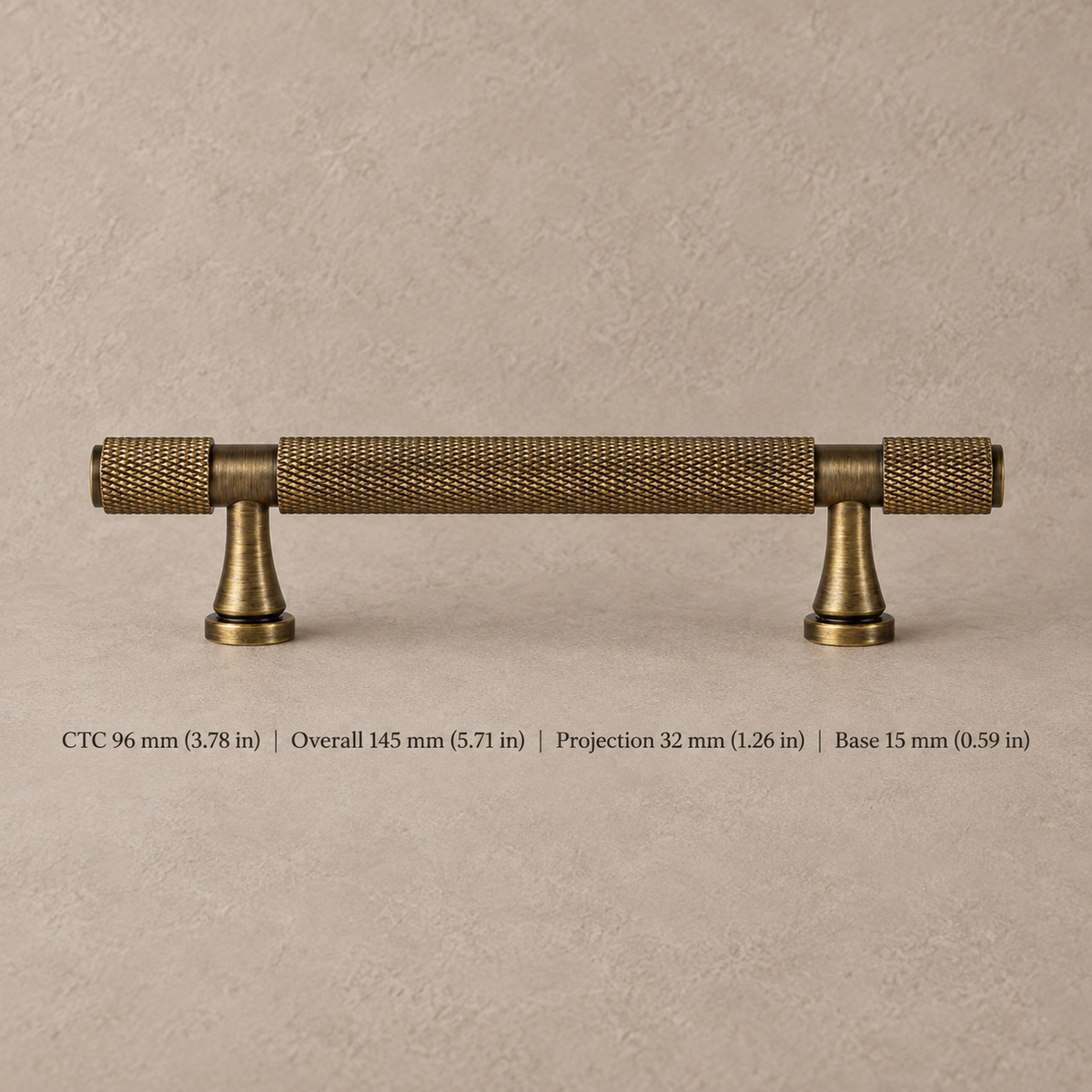 Antique Brass Solid Brass Knurled Cabinet Pulls & Knobs — Cross Pattern Design — pull-96mm