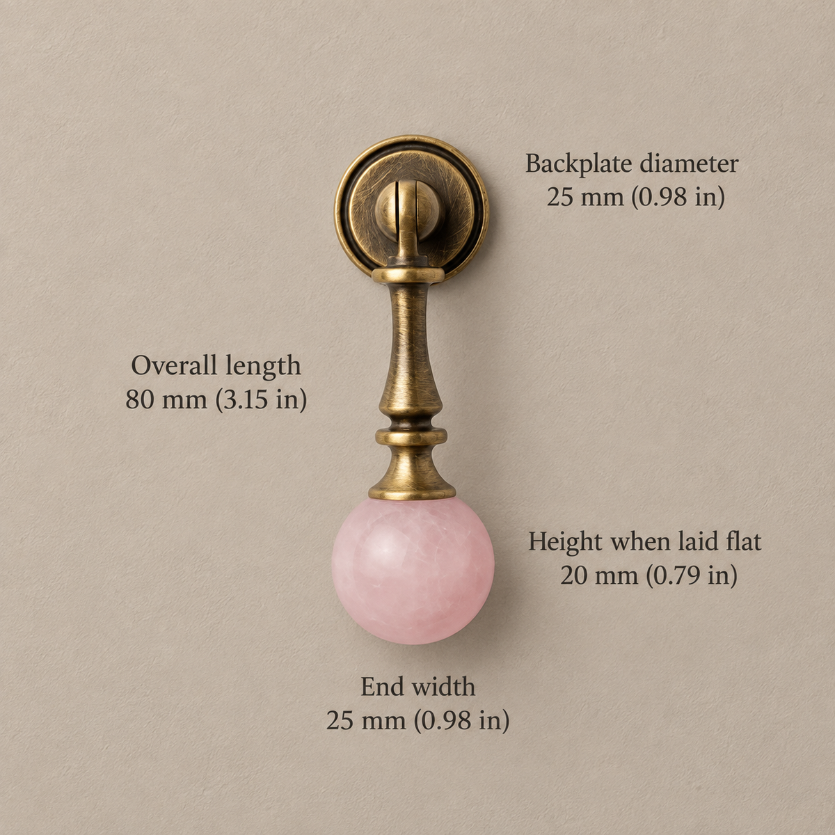 Antique Brass Drop Pulls with Stone & Wood Inlays — ab1-pink