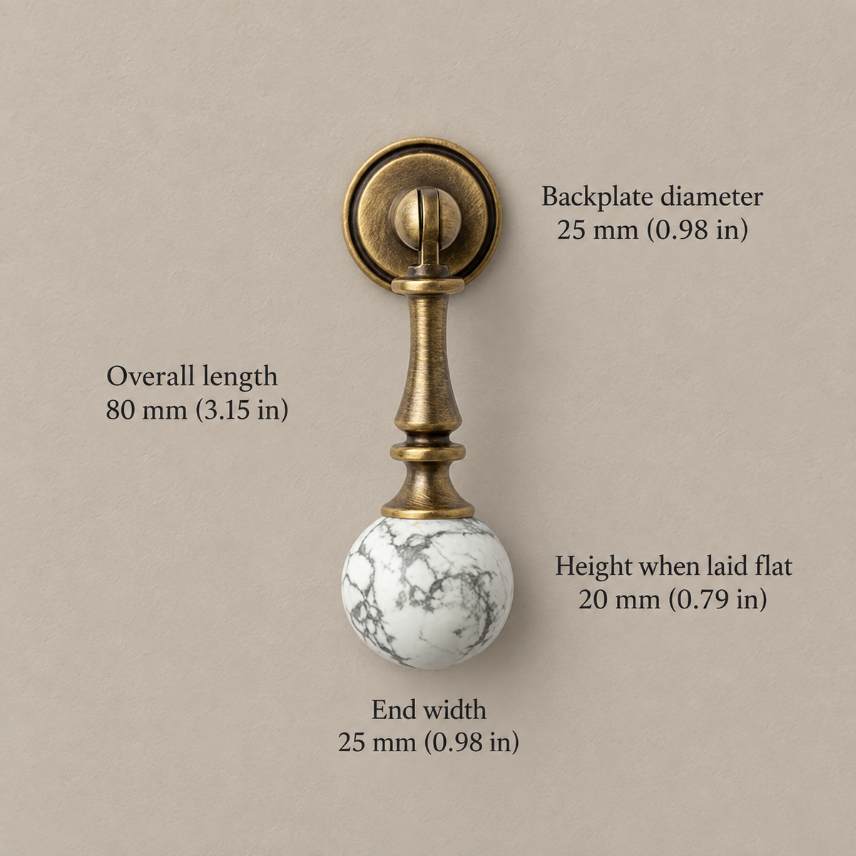 Antique Brass Drop Pulls with Stone & Wood Inlays — ab1-veined-white