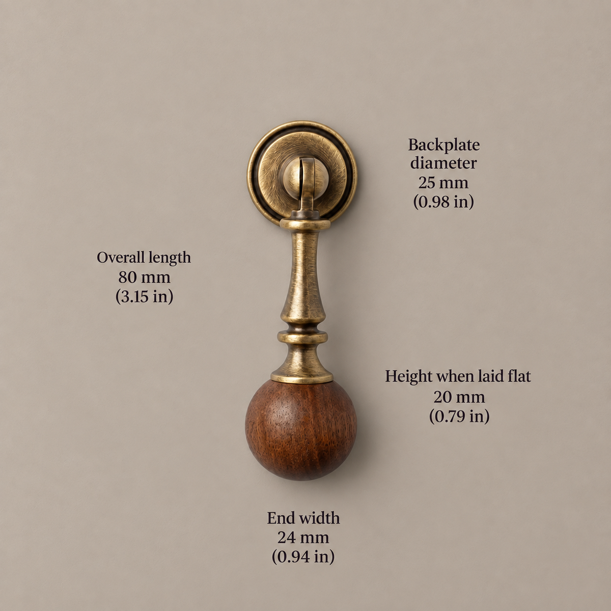 Antique Brass Drop Pulls with Stone & Wood Inlays — ab1-walnut