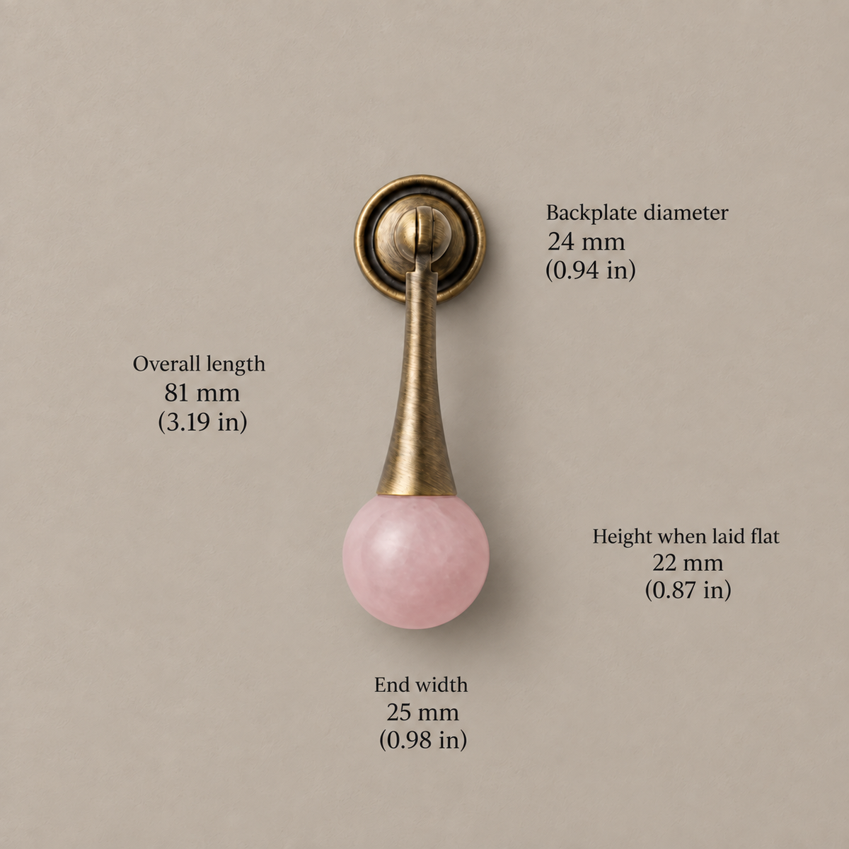 Antique Brass Drop Pulls with Stone & Wood Inlays — ab2-pink