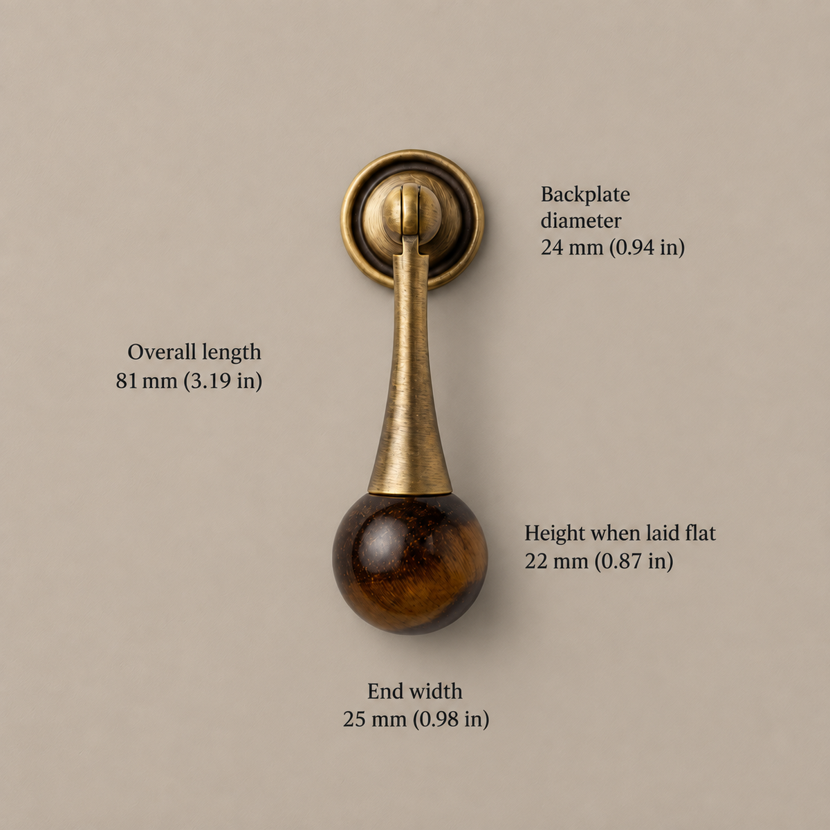 Antique Brass Drop Pulls with Stone & Wood Inlays — ab2-tiger-eye