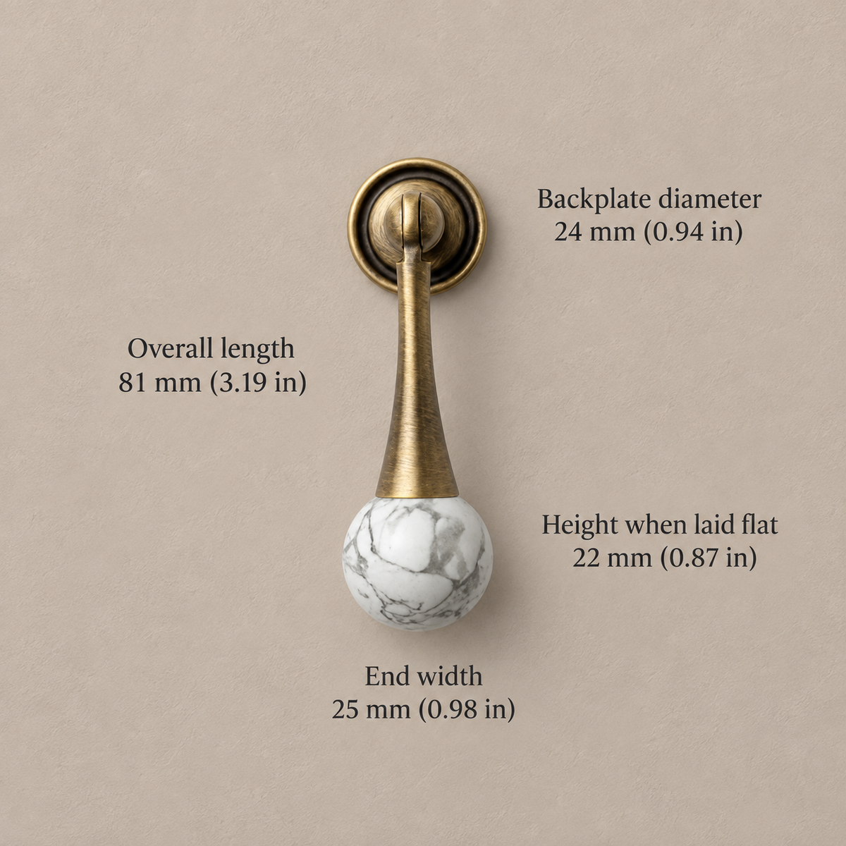 Antique Brass Drop Pulls with Stone & Wood Inlays — ab2-veined-white