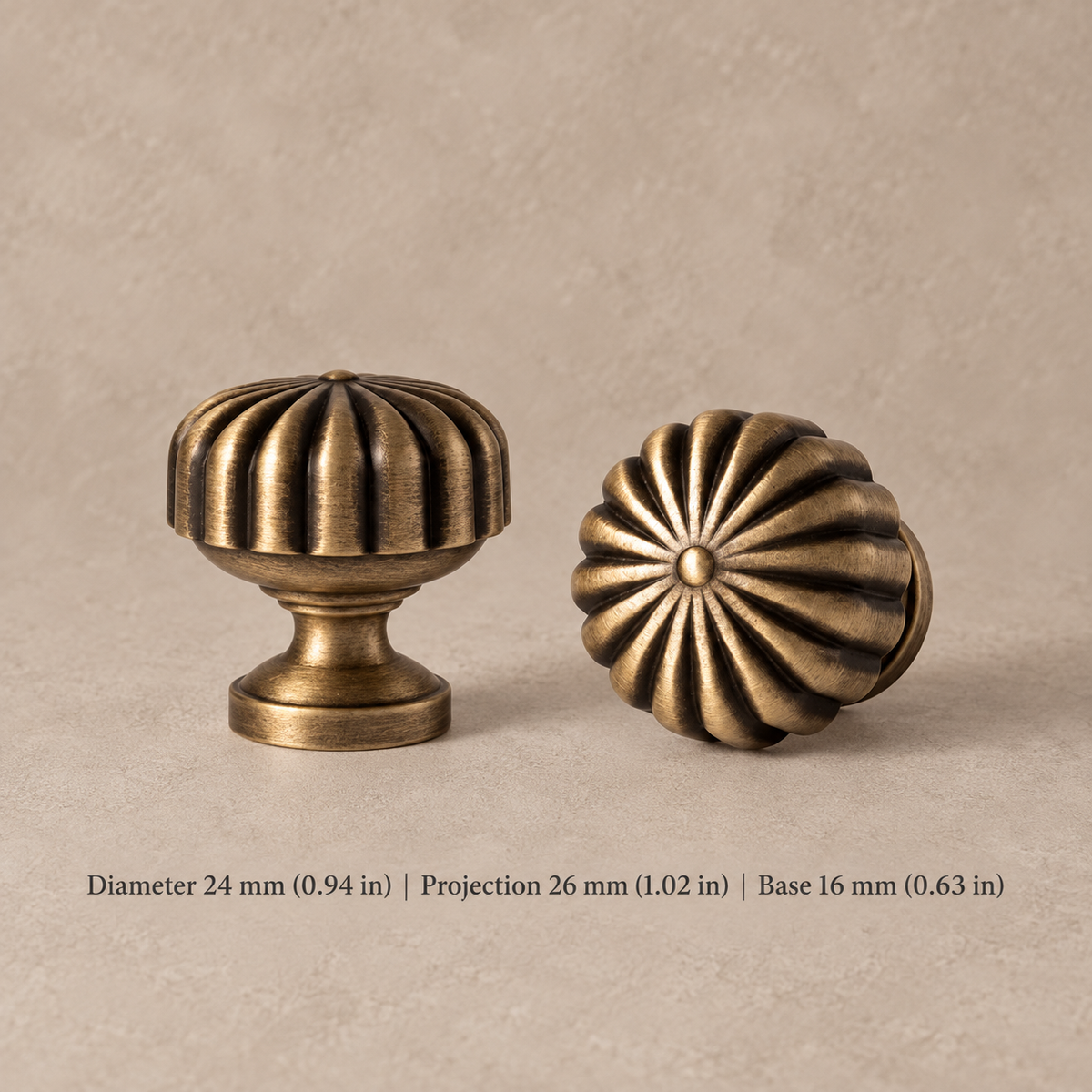 Solid Antique Brass Cabinet Pull & Knob — 5" Bar Design — knob24