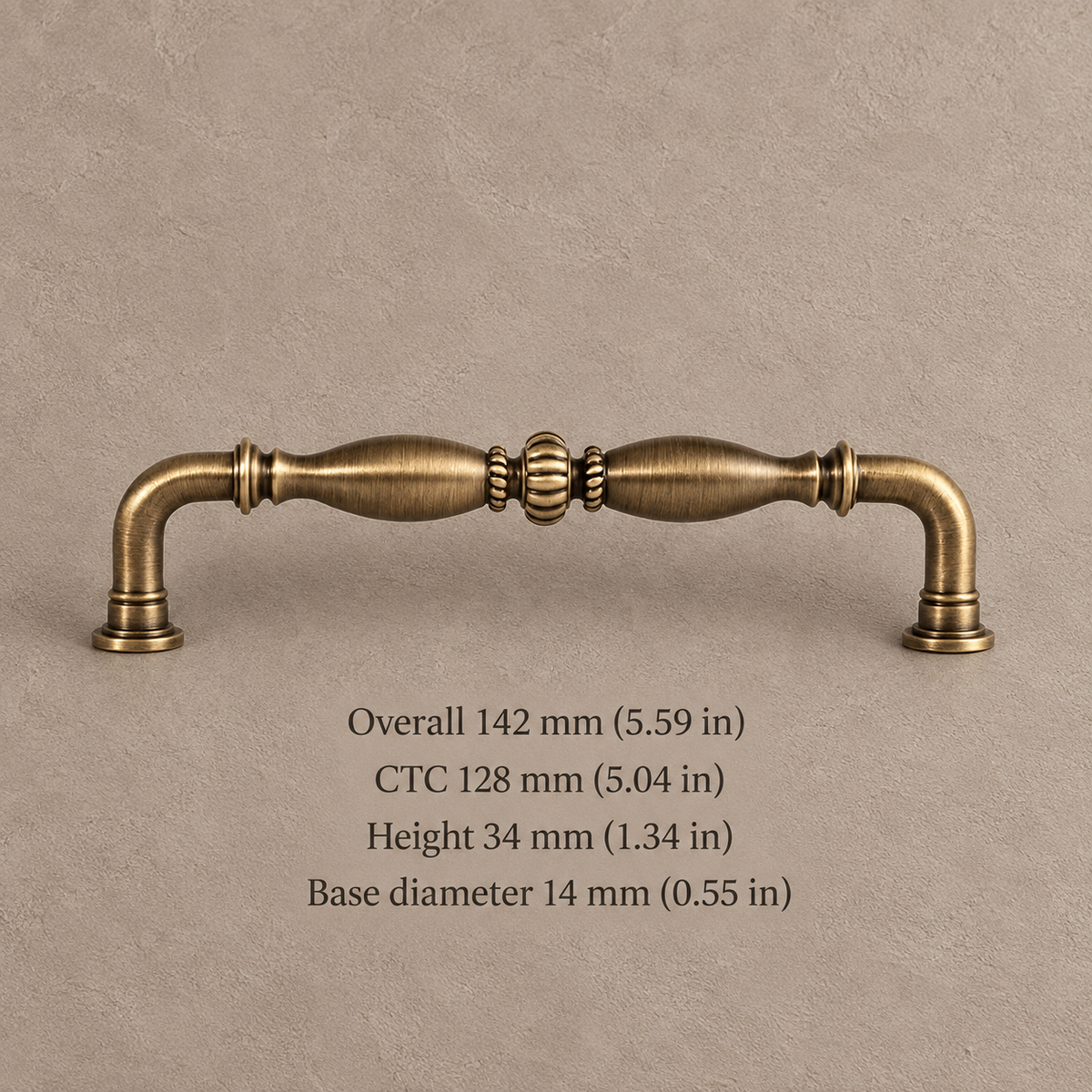 Antique brass 128 mm CTC cabinet pull dimensions