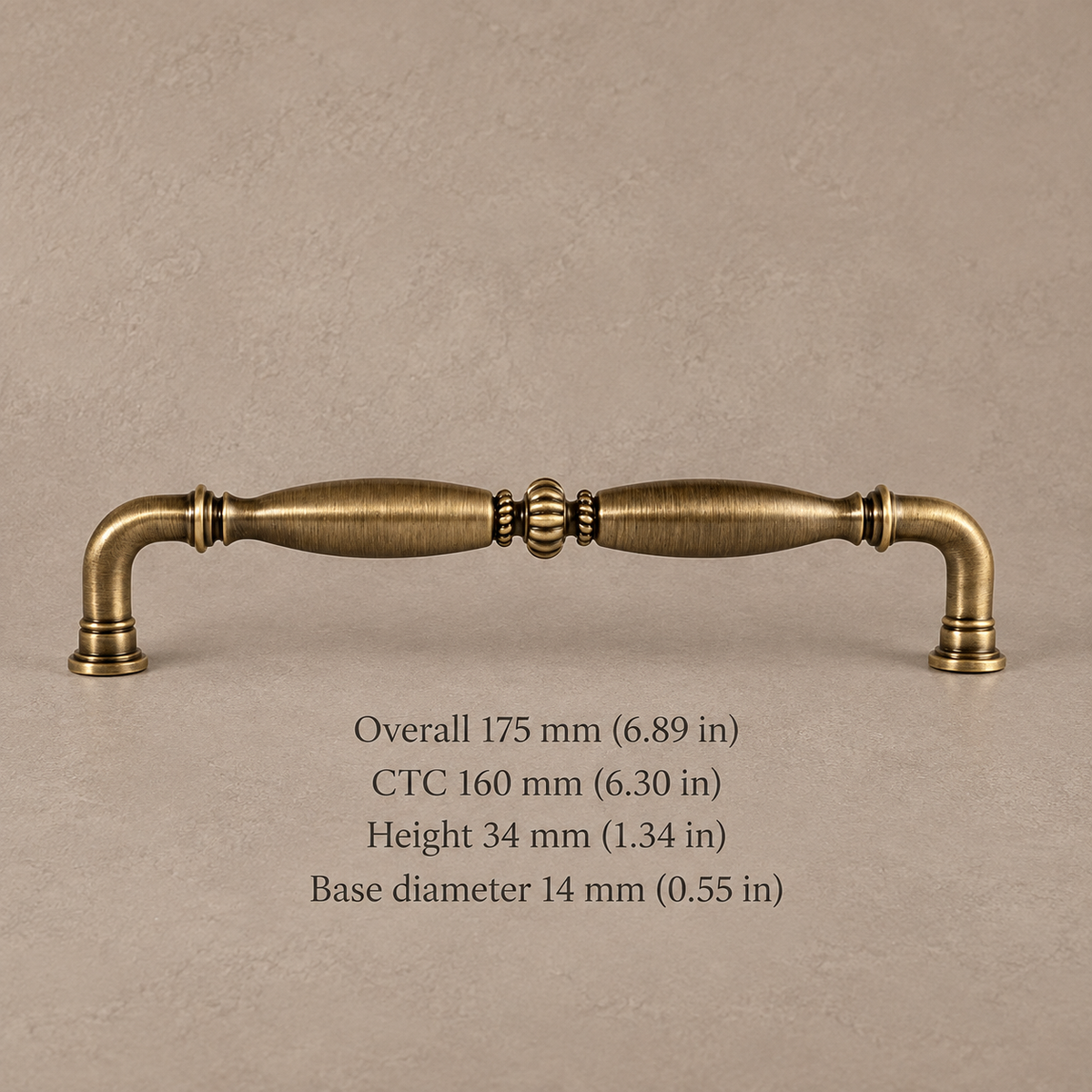Antique brass 160 mm CTC cabinet pull dimensions