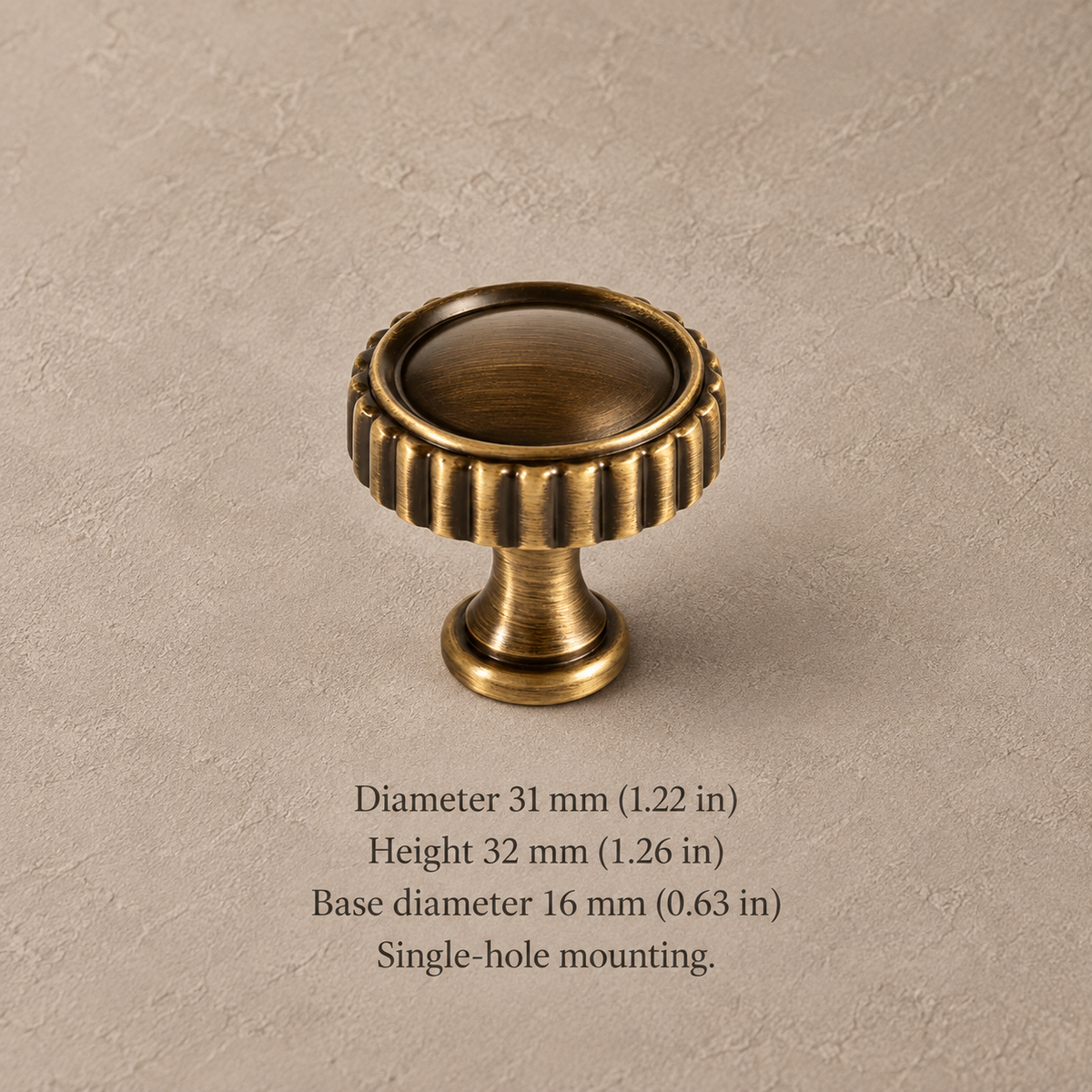Antique brass 31 mm fluted knob dimensions