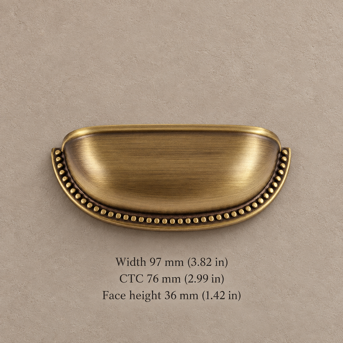 Antique brass beaded 76 mm CTC cup pull dimensions