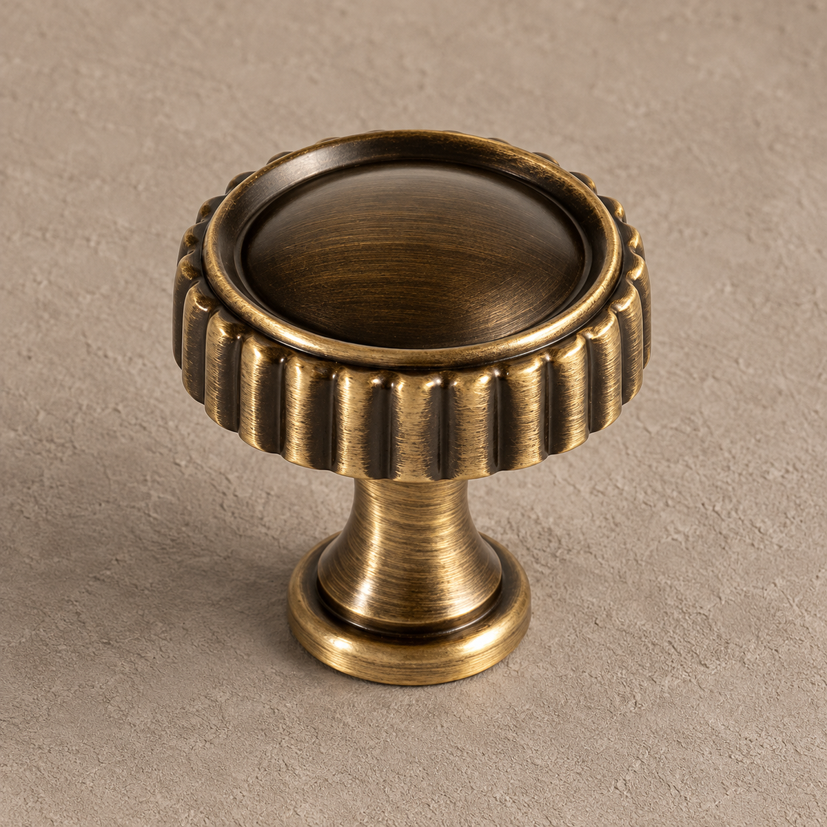 Antique brass fluted rim cabinet knob detail