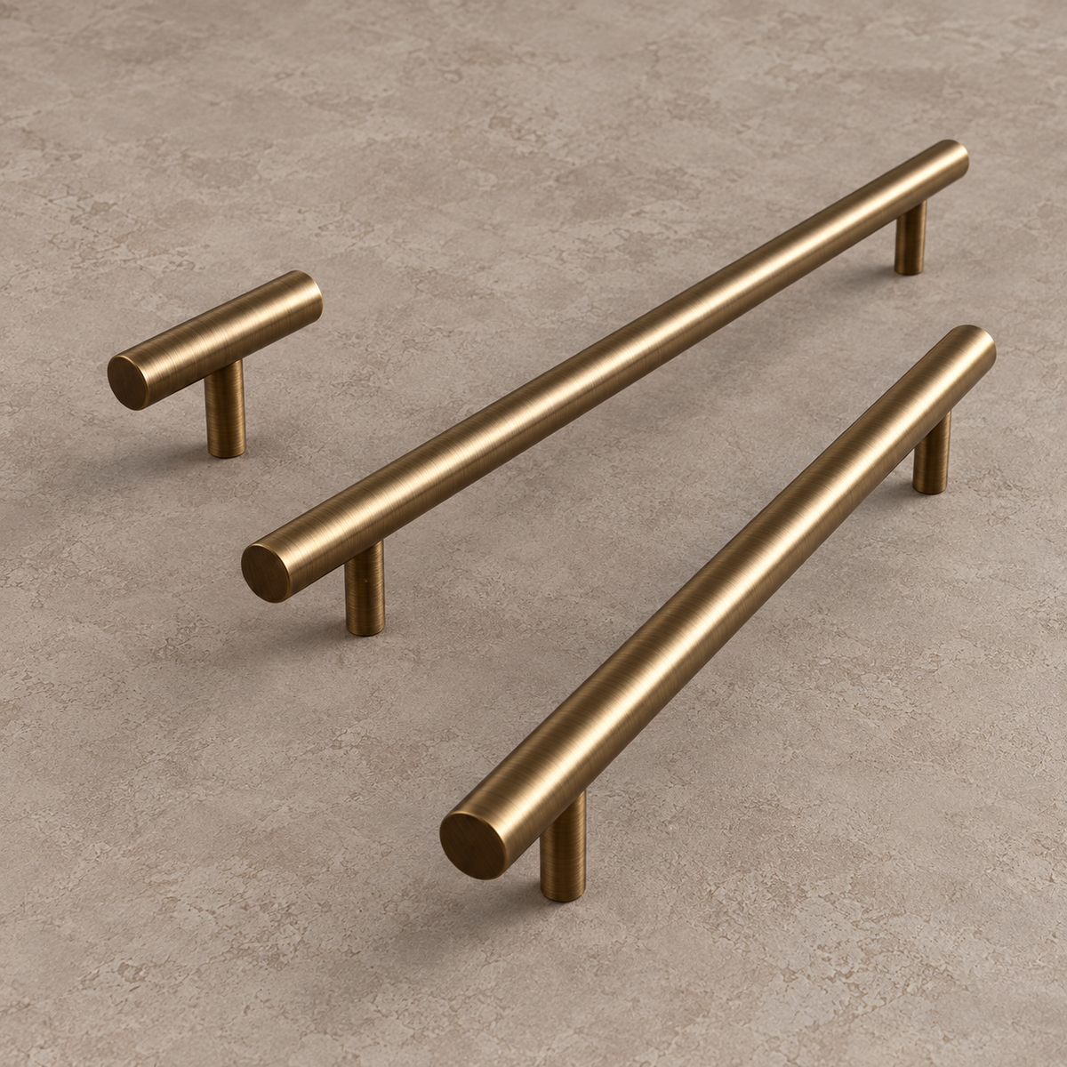 Solid Antique Brass T Bar Cabinet Pull & Knob — Minimalist Design — bar-detail