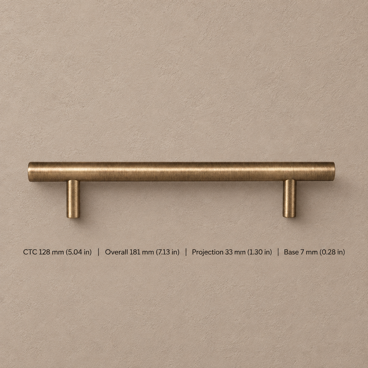 Solid Antique Brass T Bar Cabinet Pull & Knob — Minimalist Design — pull-128mm