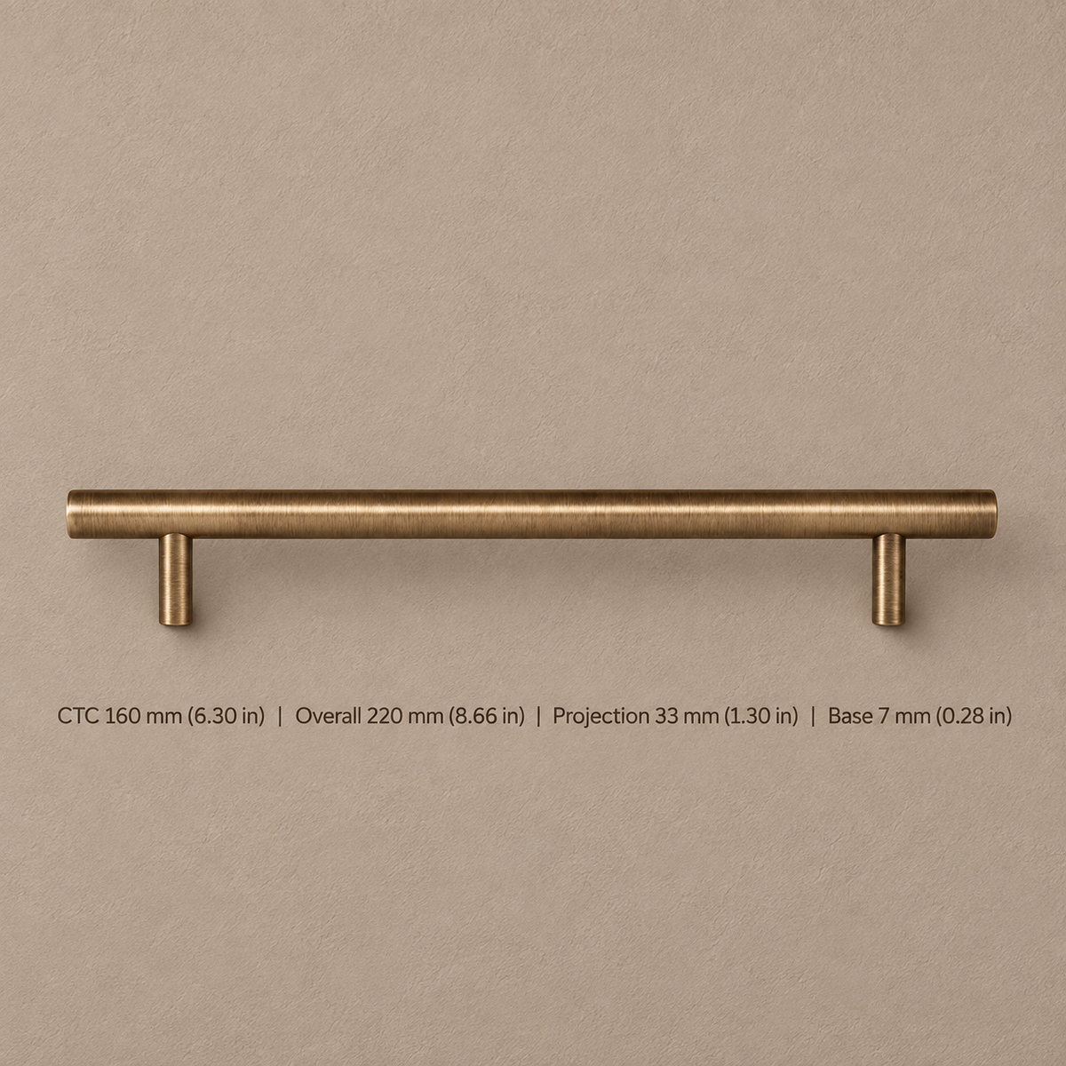 Solid Antique Brass T Bar Cabinet Pull & Knob — Minimalist Design — pull-160mm