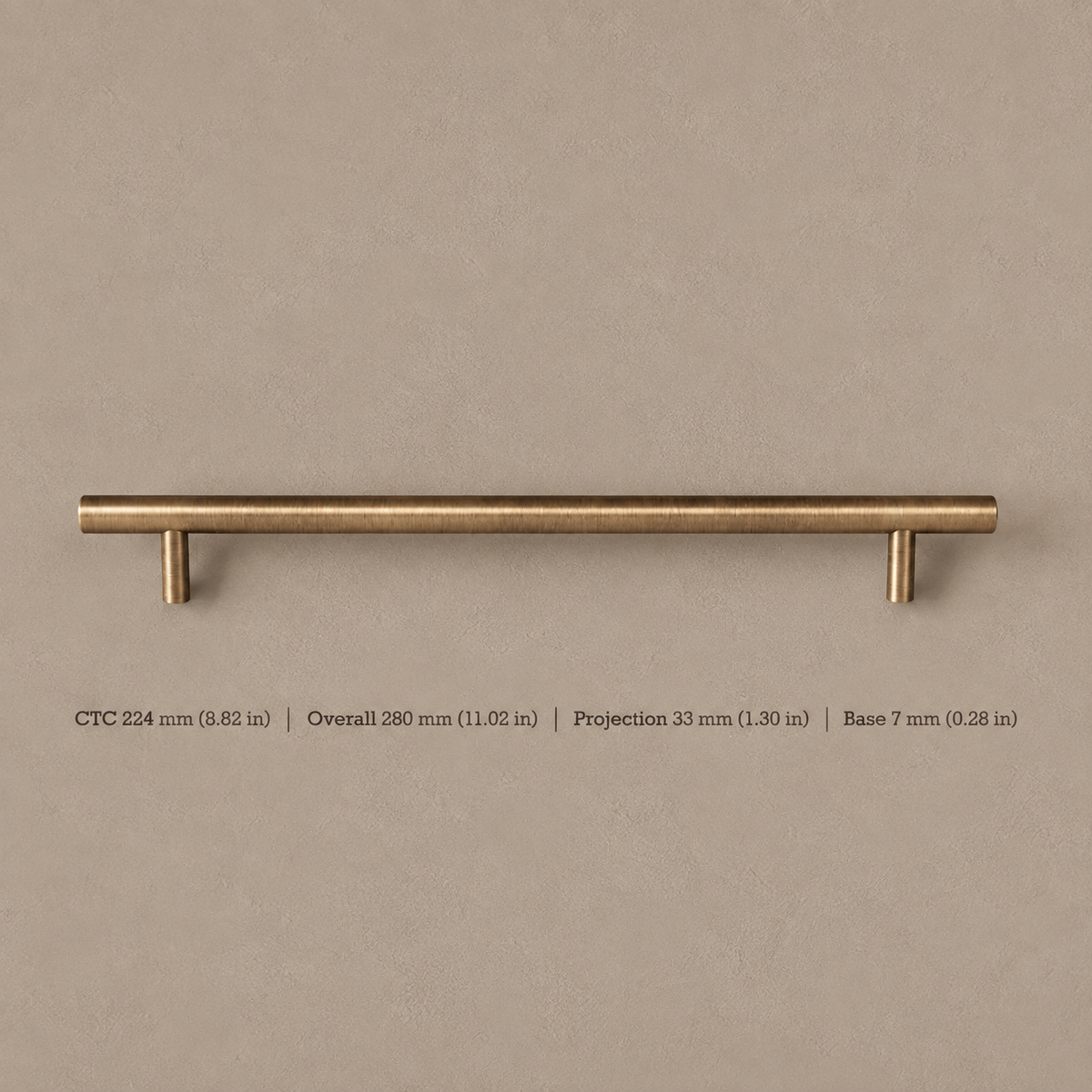 Solid Antique Brass T Bar Cabinet Pull & Knob — Minimalist Design — pull-224mm