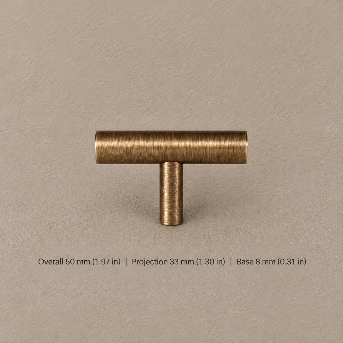 Solid Antique Brass T Bar Cabinet Pull & Knob — Minimalist Design — t-knob-50mm