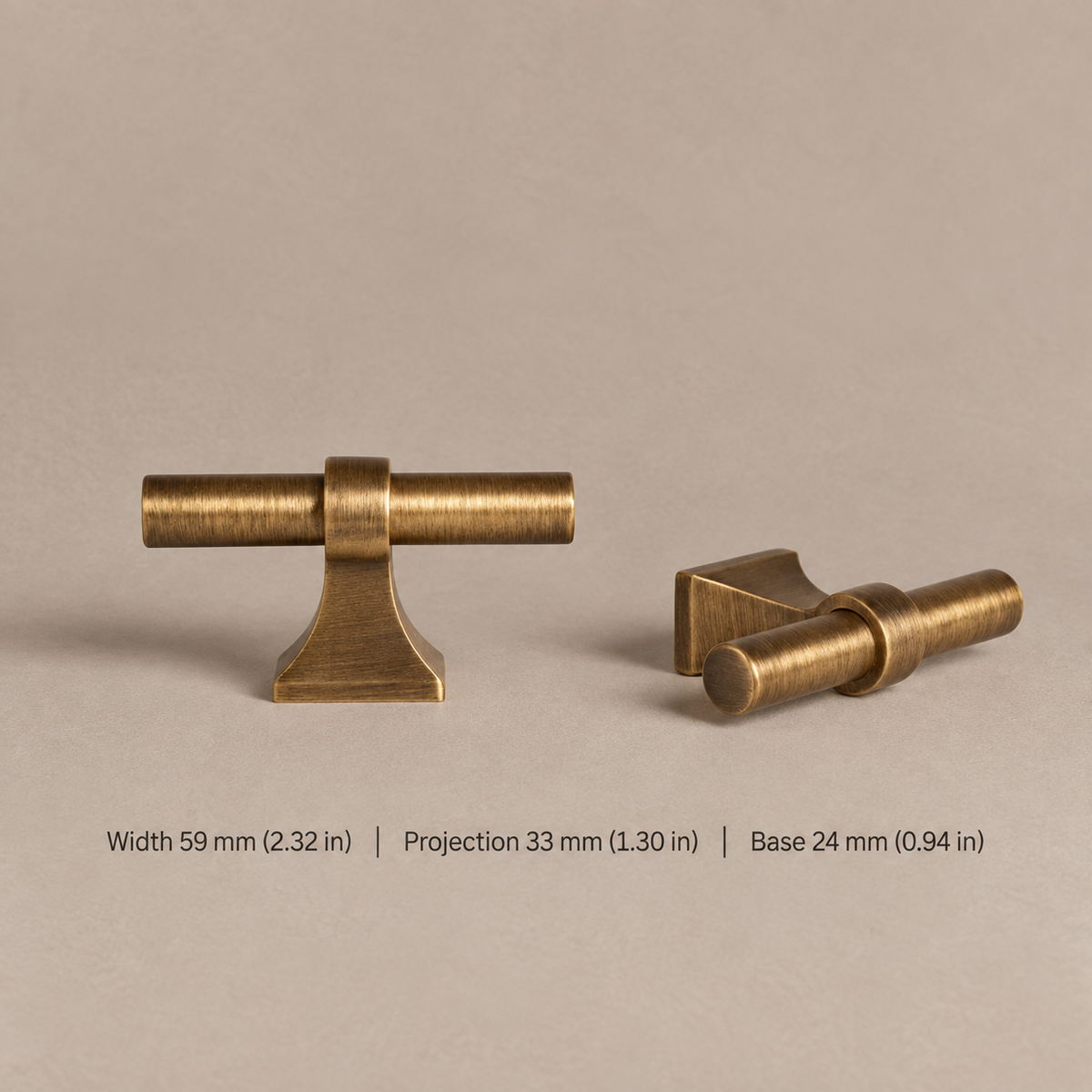 Solid Antique Brass Cabinet Pull & T Knob — Modern Design — t-knob-59mm
