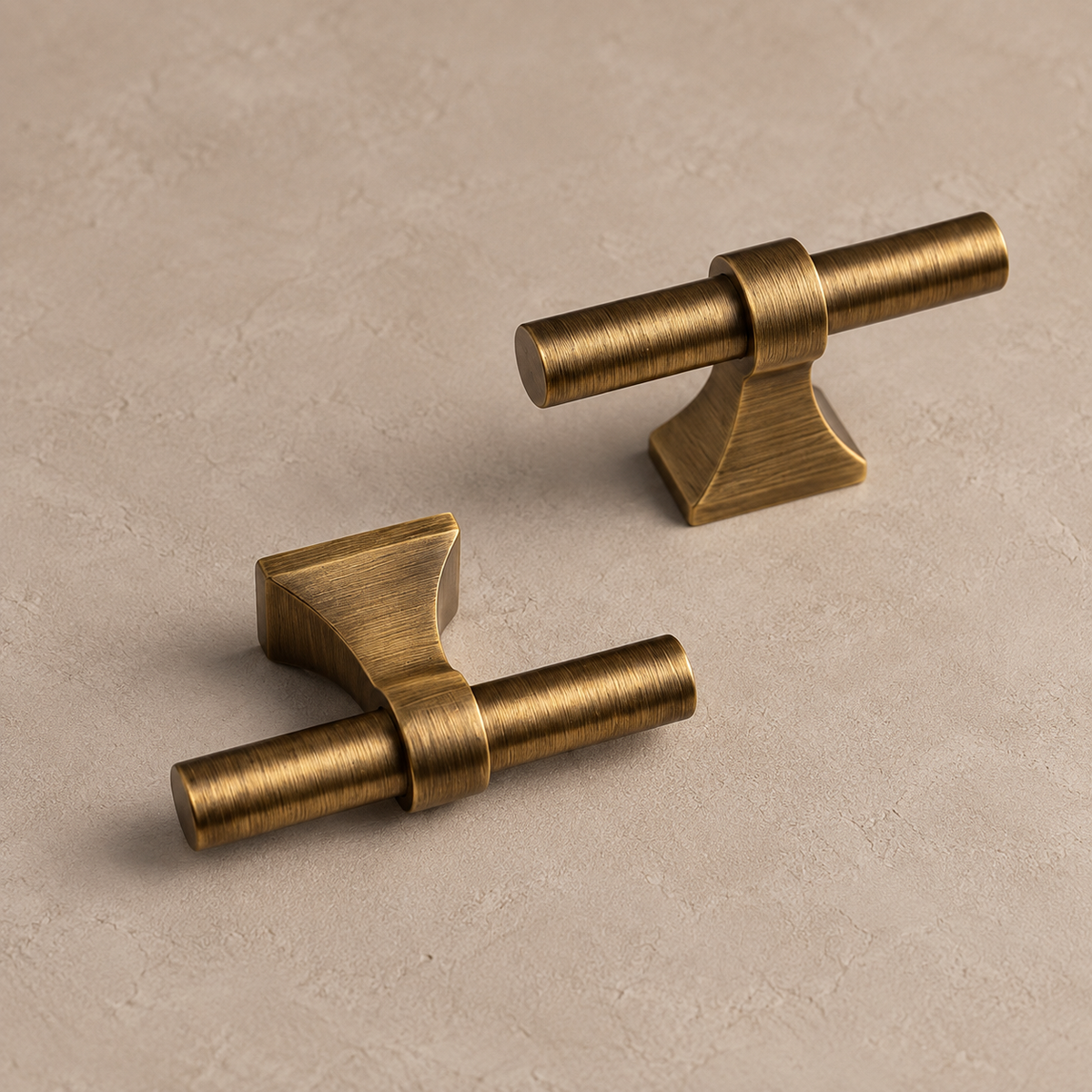 Solid Antique Brass Cabinet Pull & T Knob — Modern Design — t-knob-detail