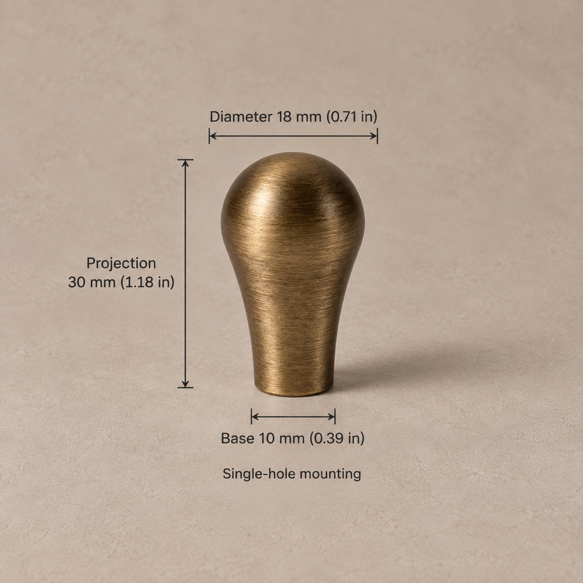 Solid Antique Brass Cabinet Handle & Knob — Antique Brass Finish — knob-18mm