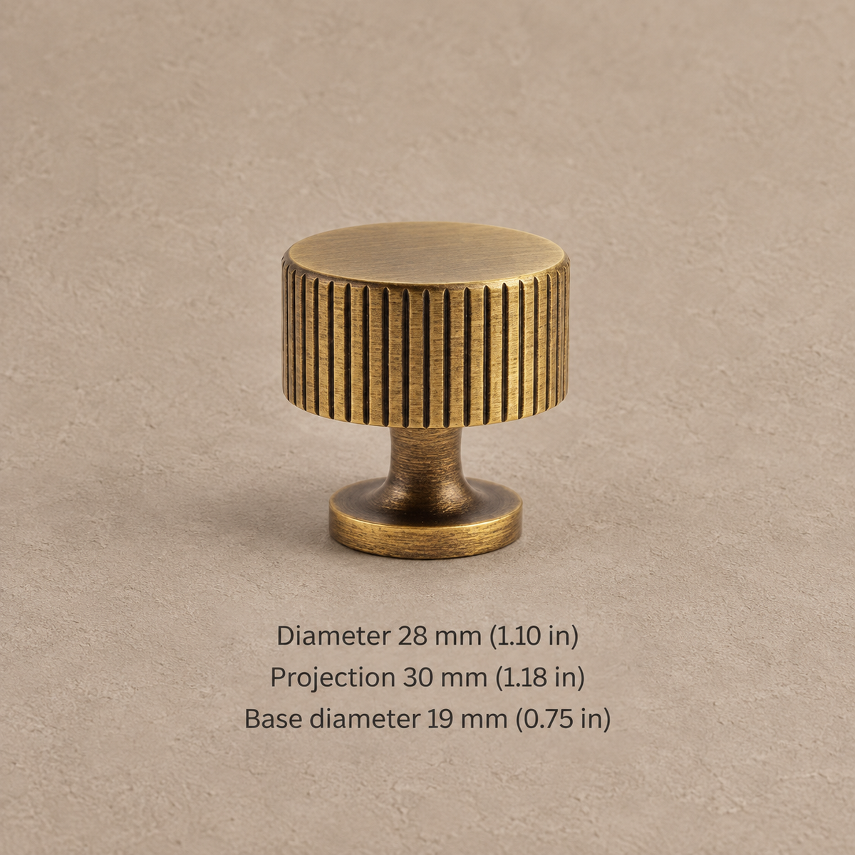 Ribbed Solid Brass Cabinet Pulls & Knobs — Antique Brass — knob-28