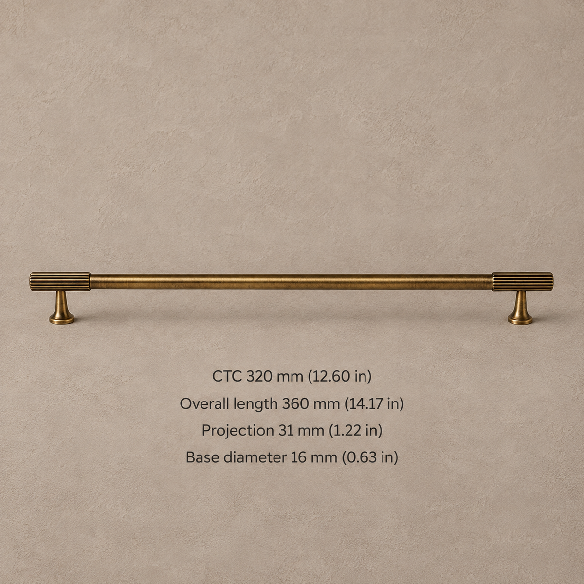 Ribbed Solid Brass Cabinet Pulls & Knobs — Antique Brass — pull-320-ctc