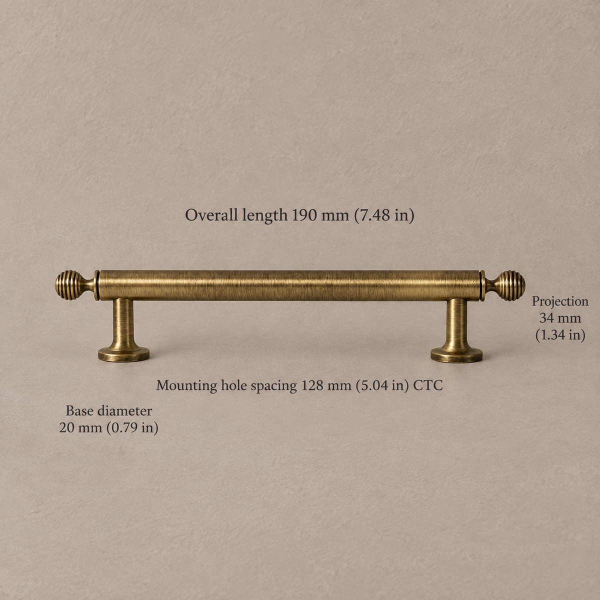 Antique Brass Ribbed Cabinet Pulls & Knobs — Solid Brass Hardware — pull-128