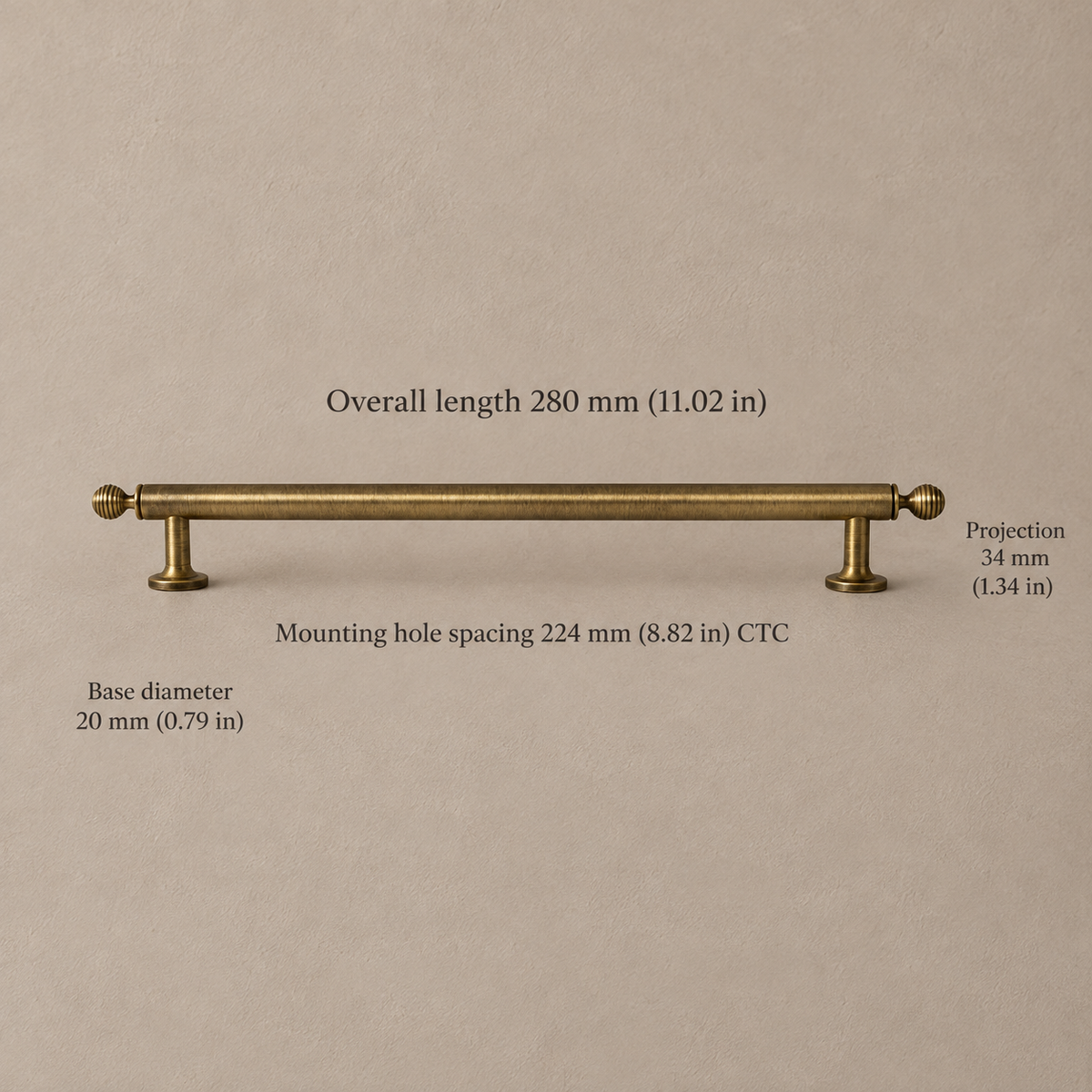 Antique Brass Ribbed Cabinet Pulls & Knobs — Solid Brass Hardware — pull-224