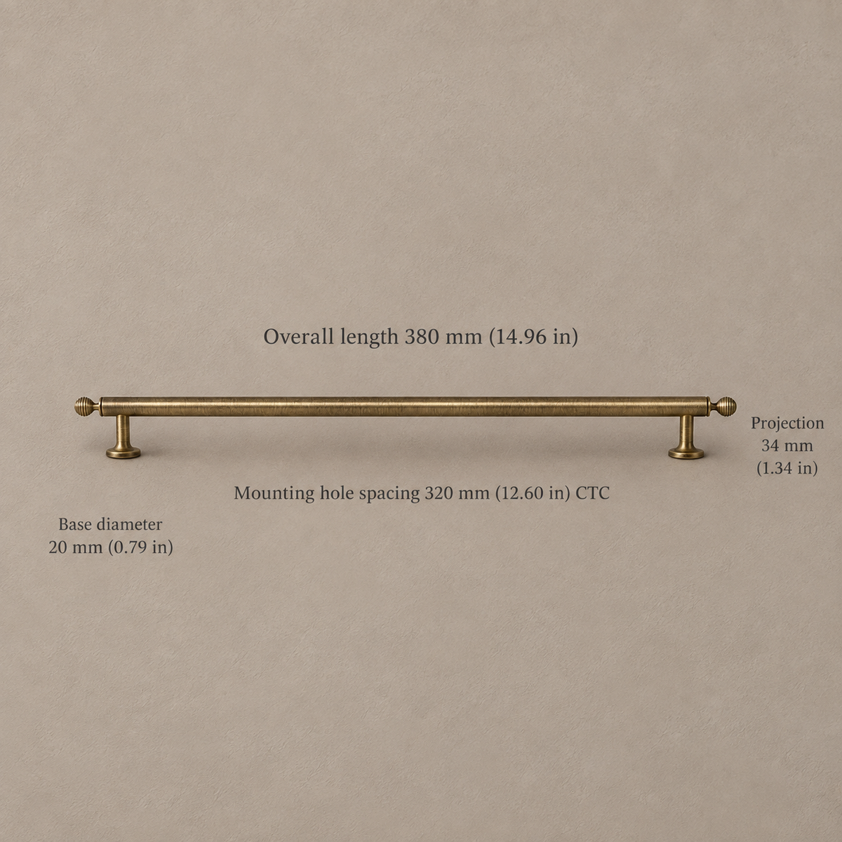 Antique Brass Ribbed Cabinet Pulls & Knobs — Solid Brass Hardware — pull-320