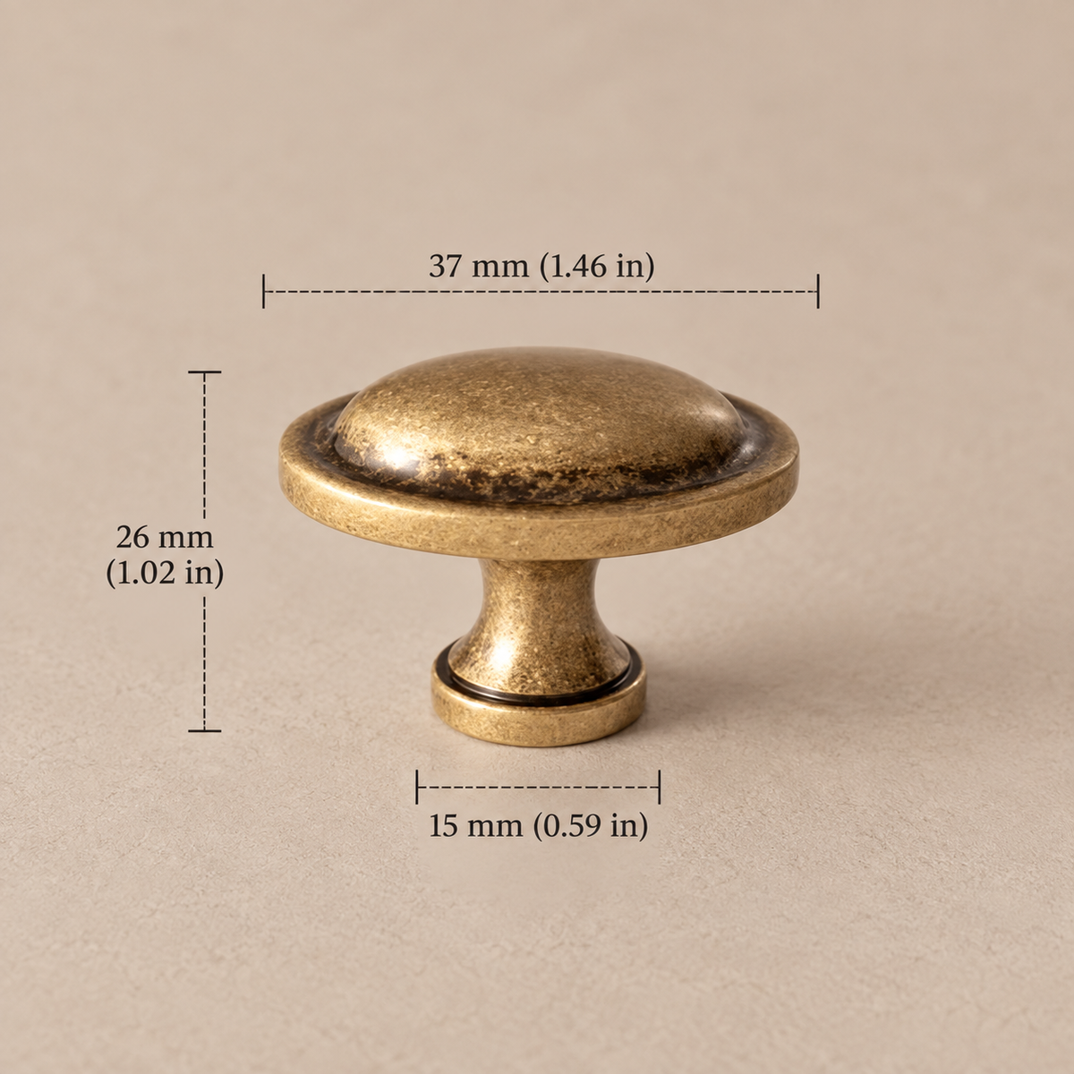 Antique Brass Round Cabinet Knobs — European Luxury Design — aged-37mm-knob
