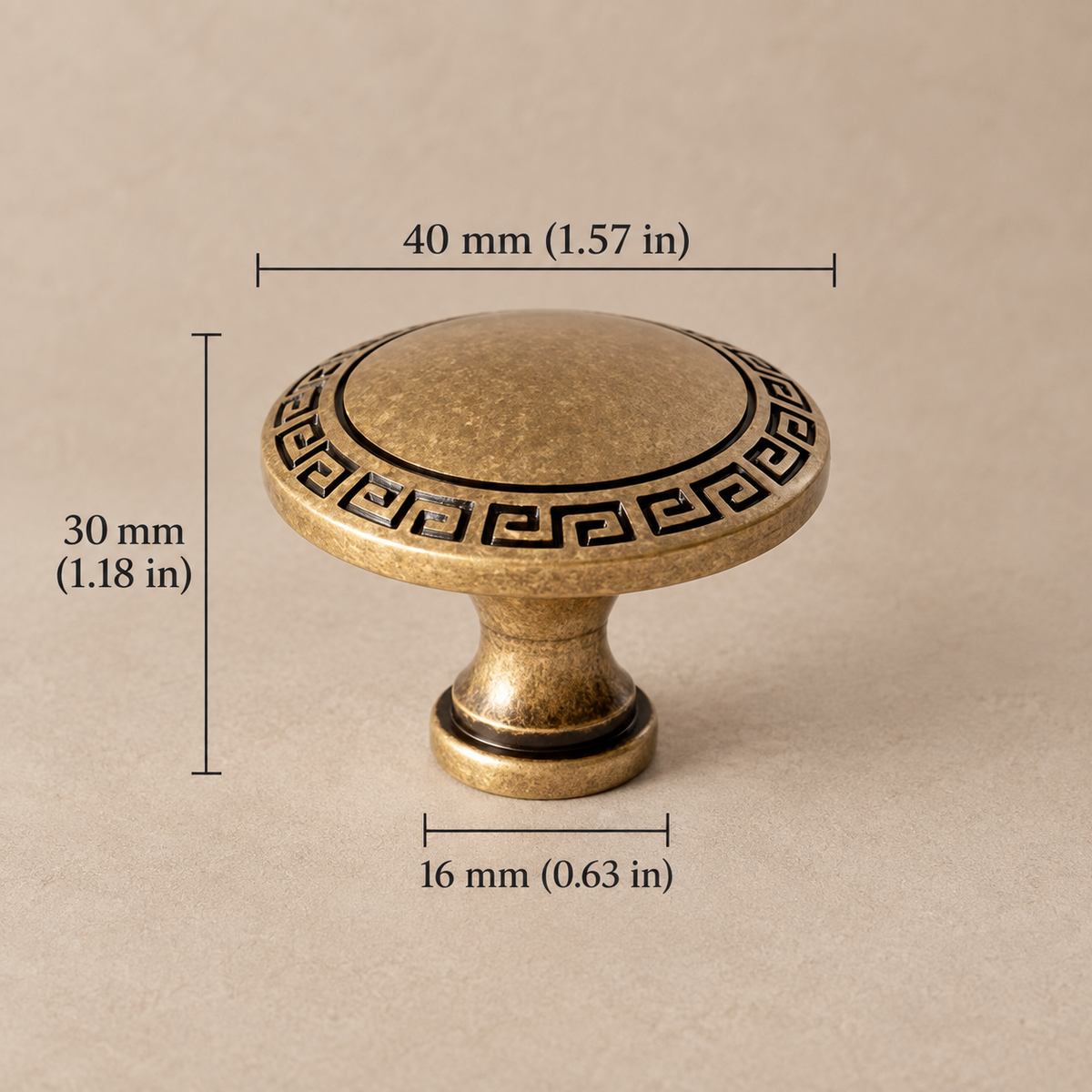 Antique Brass Round Cabinet Knobs — European Luxury Design — aged-40mm-knob