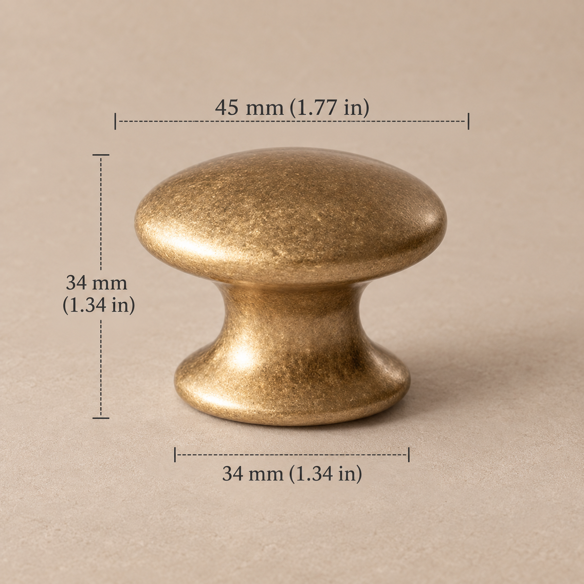 Antique Brass Round Cabinet Knobs — European Luxury Design — aged-45mm-knob