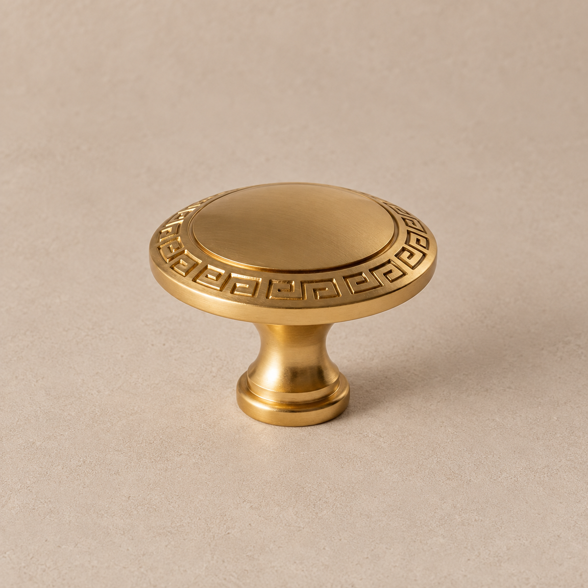 Antique Brass Round Cabinet Knobs — European Luxury Design — greek-key-knob-detail