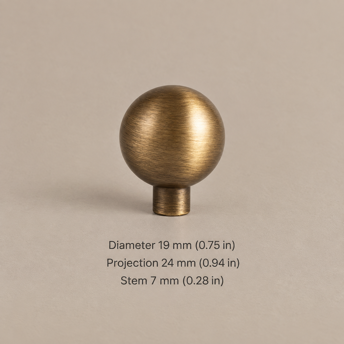 Antique Brass Round Cabinet Knobs — Retro Design — stem-19mm