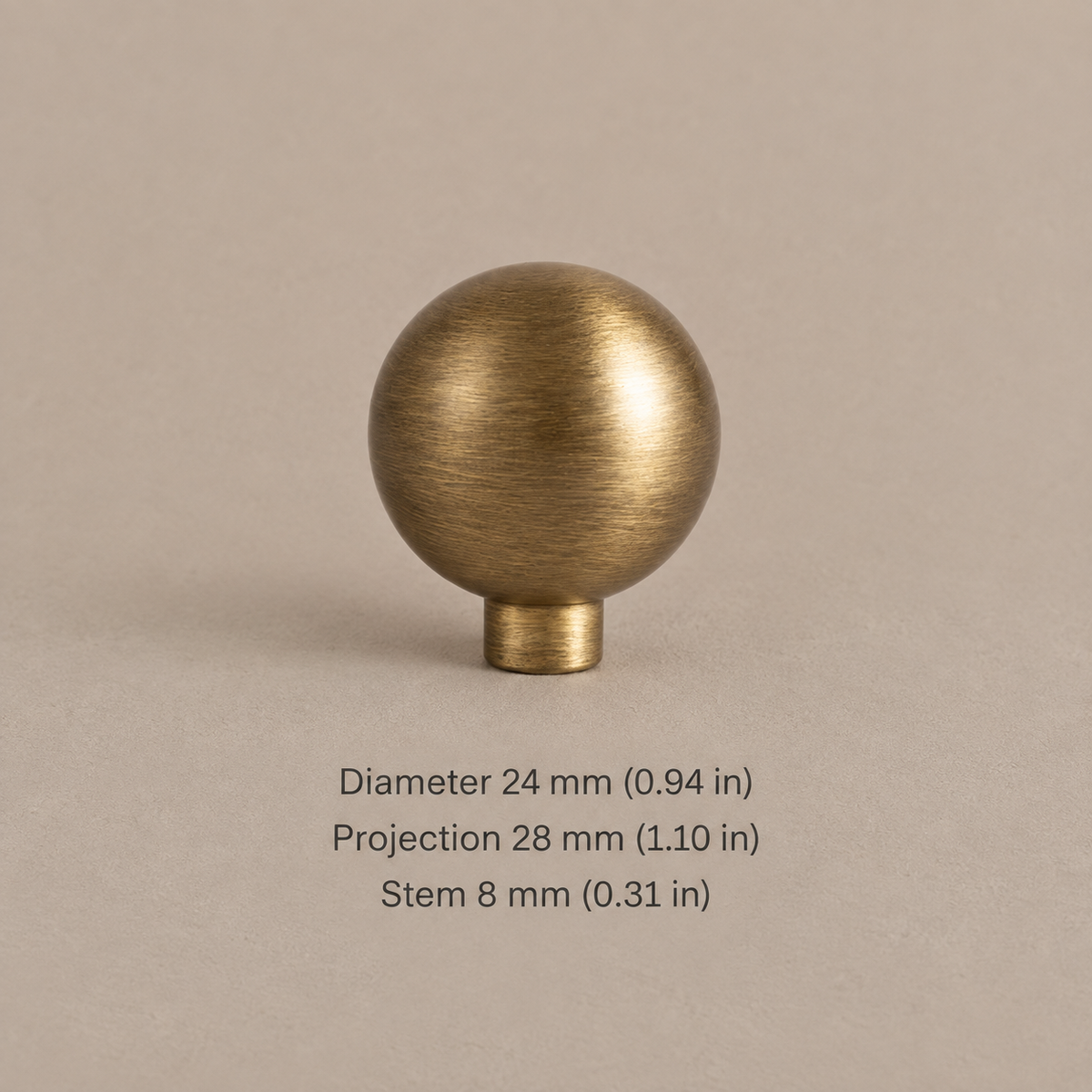 Antique Brass Round Cabinet Knobs — Retro Design — stem-24mm
