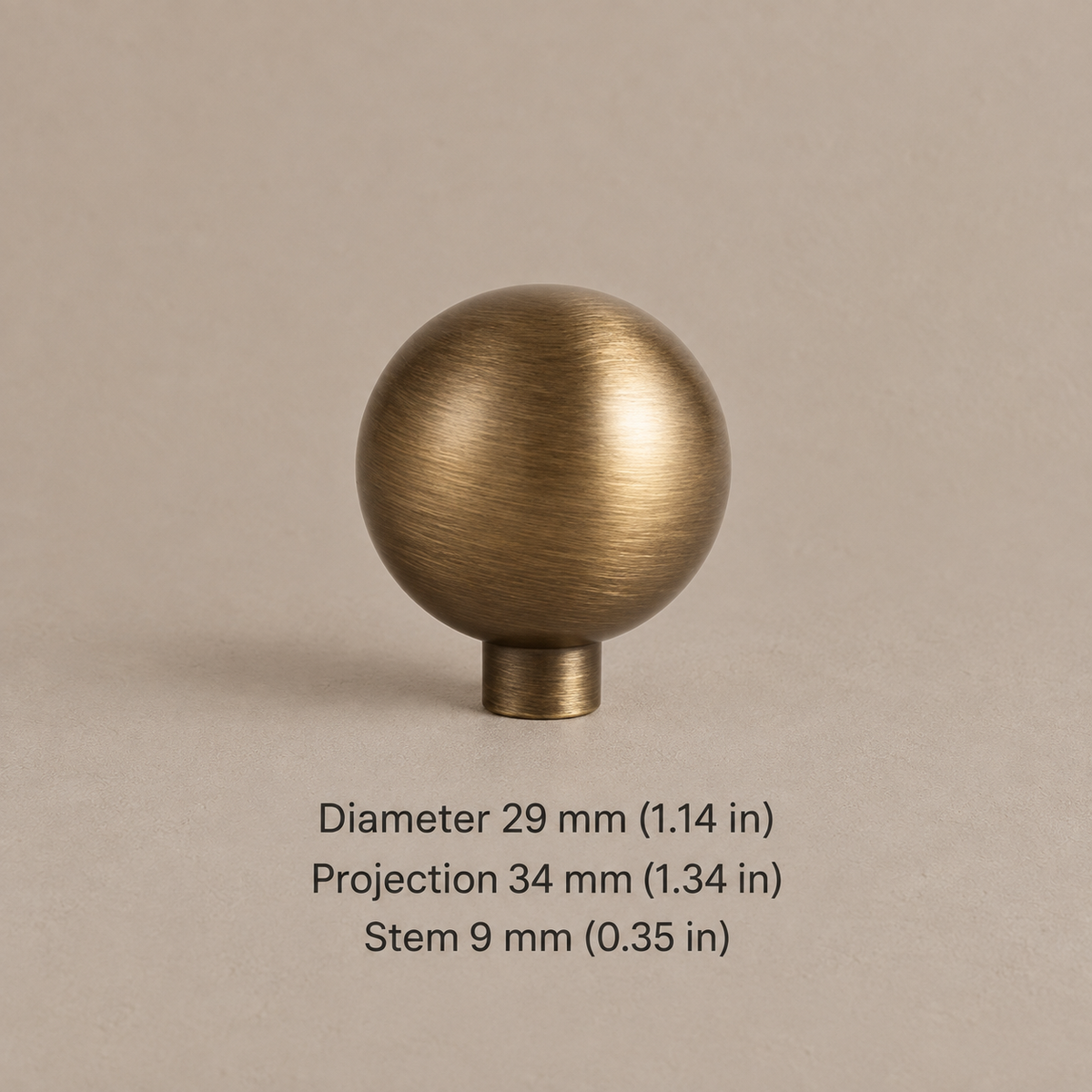 Antique Brass Round Cabinet Knobs — Retro Design — stem-29mm