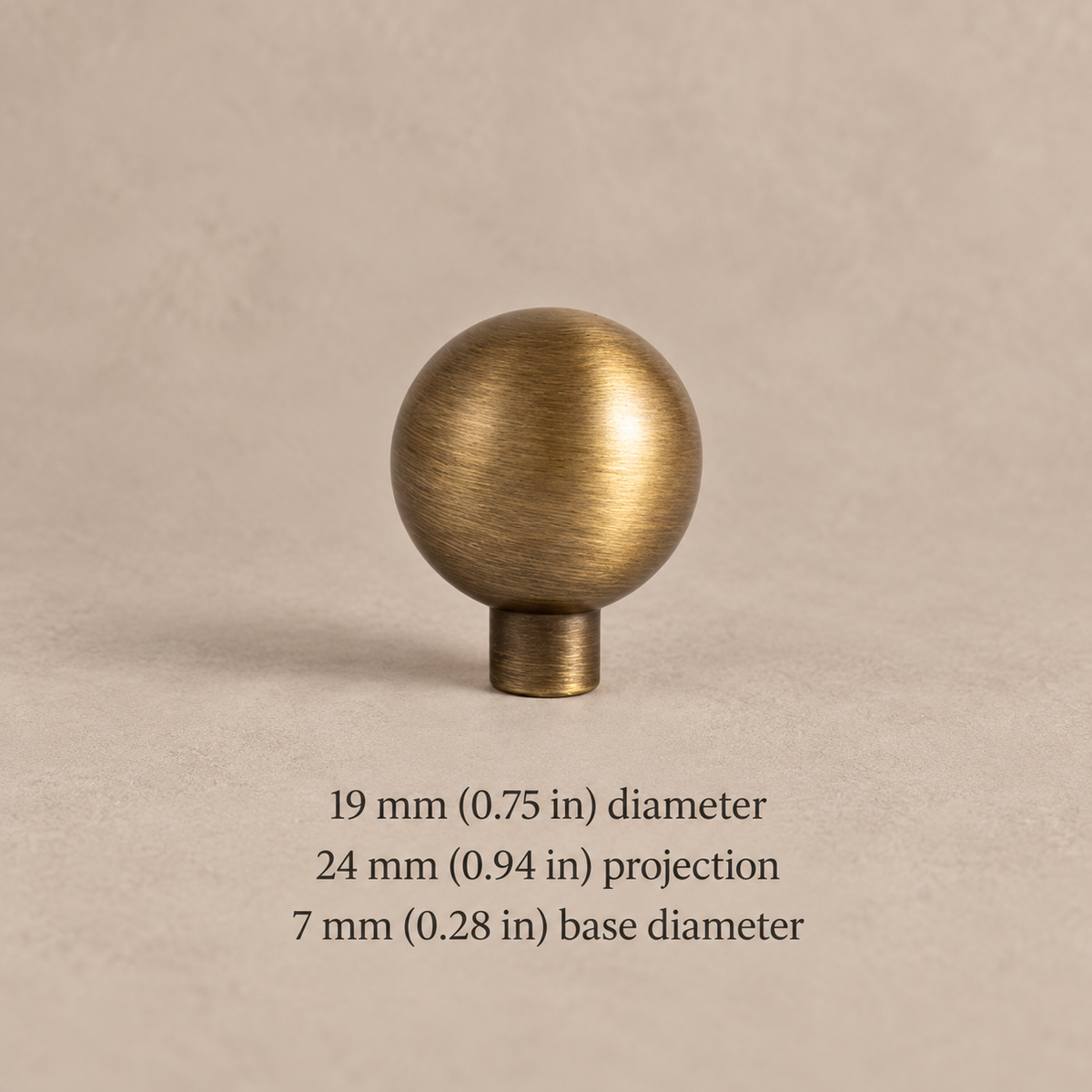 Antique Brass Round Cabinet Knob — Solid Brass — b-19