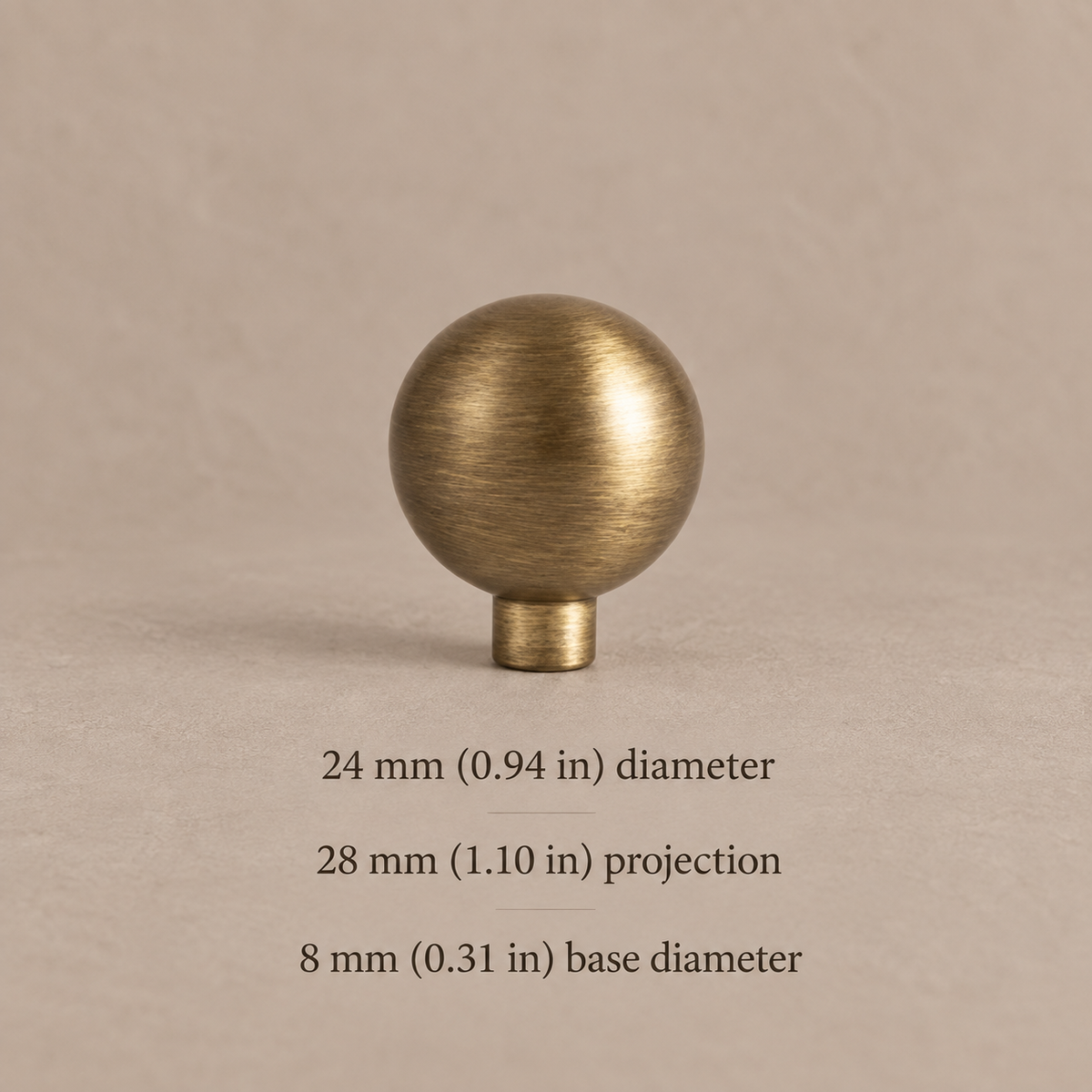 Antique Brass Round Cabinet Knob — Solid Brass — b-24