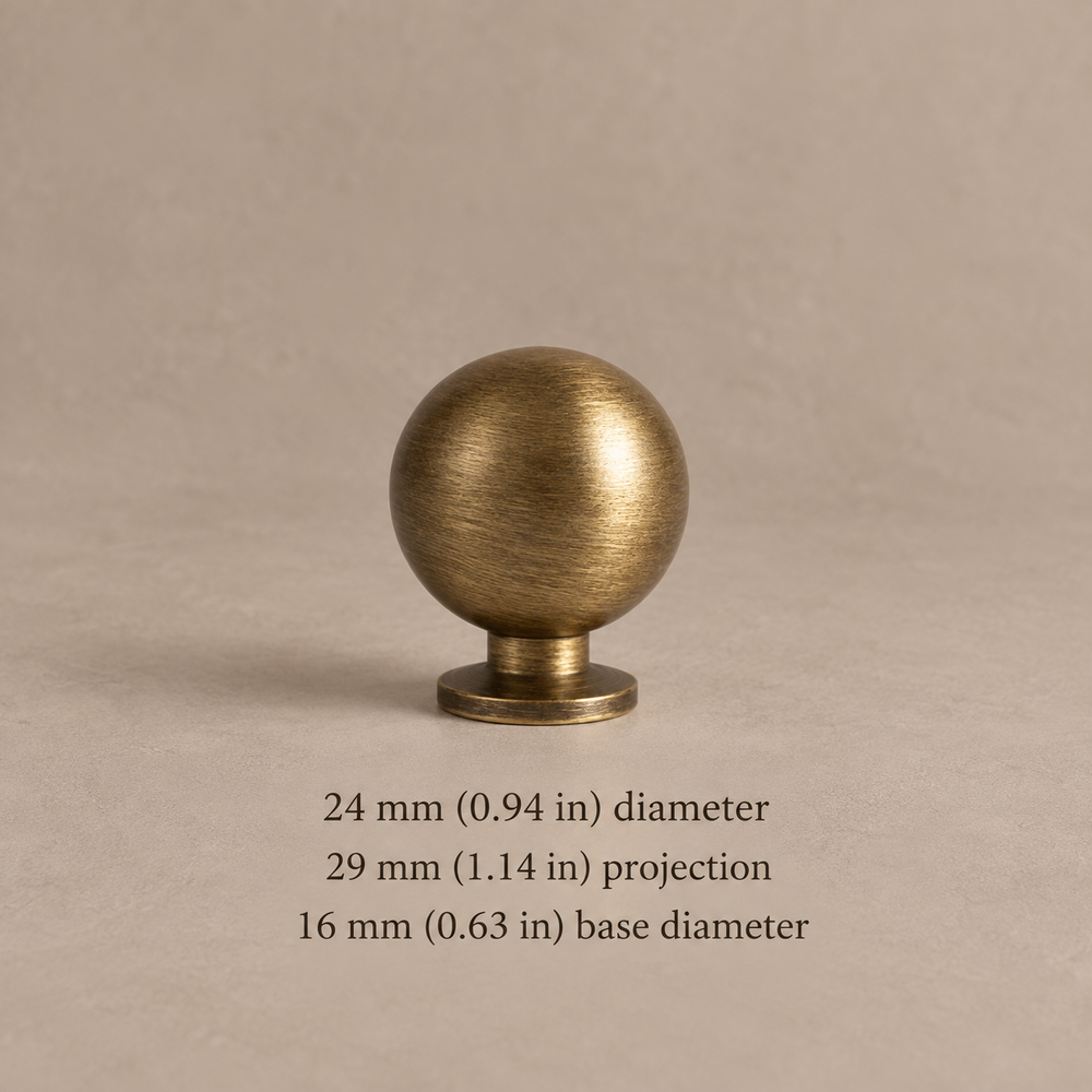 Antique Brass Round Cabinet Knob — Solid Brass — c-24