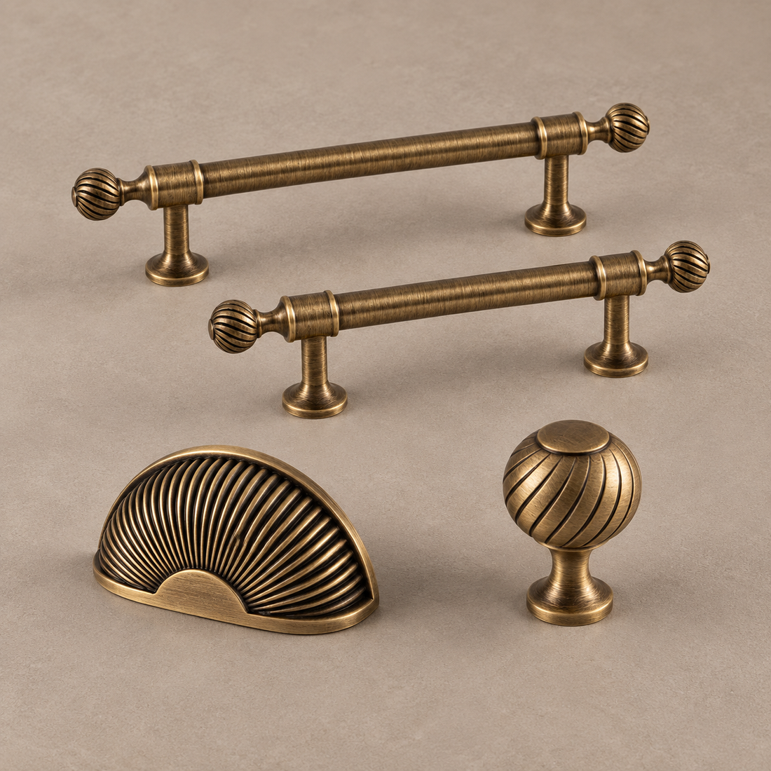 Solid Brass Shell Cabinet Pull & Knob — Antique Brass Finish — main-antique-shell-collection