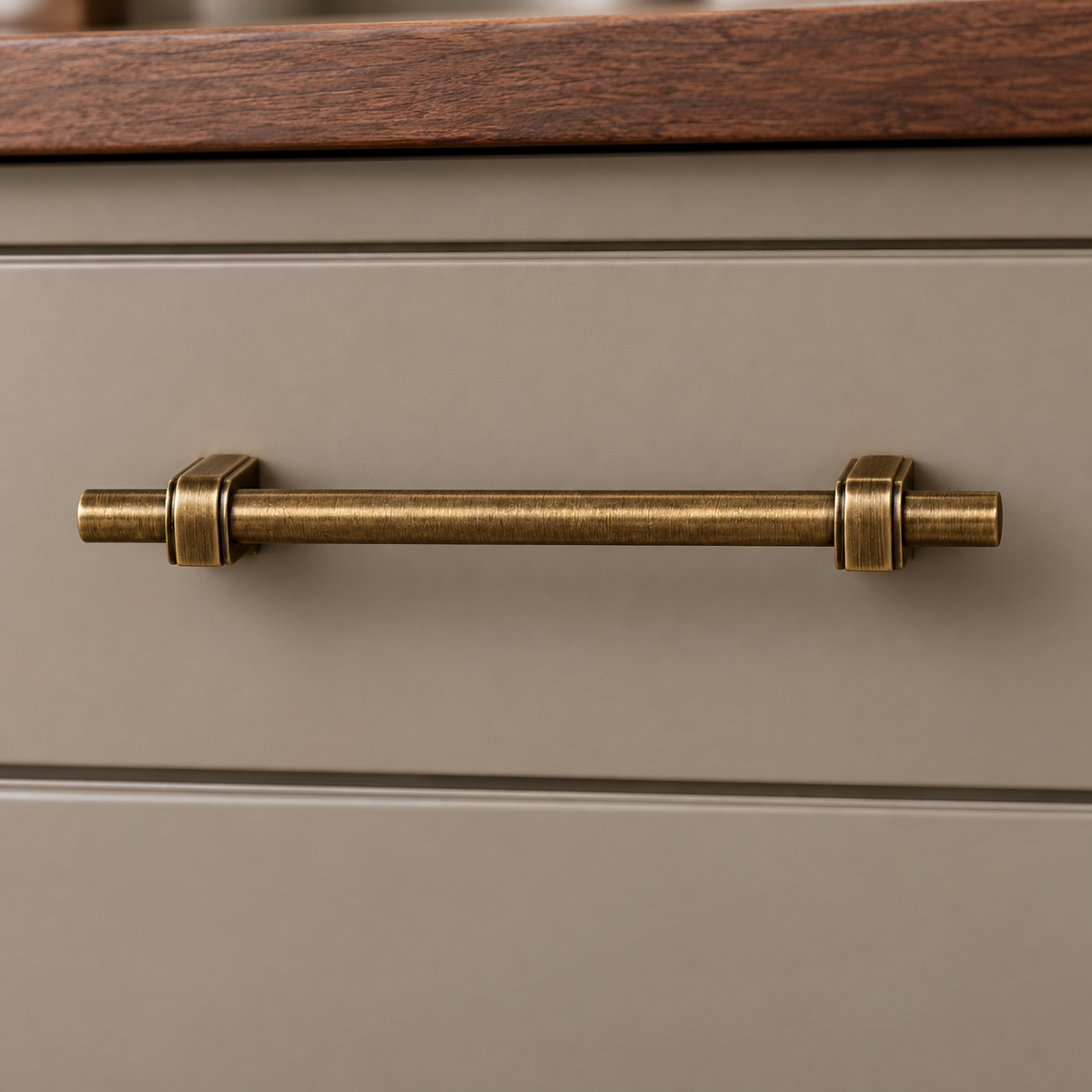 Solid Brass T-Bar Cabinet Pull & Knob — Antique Brass Finish — cabinet-installation