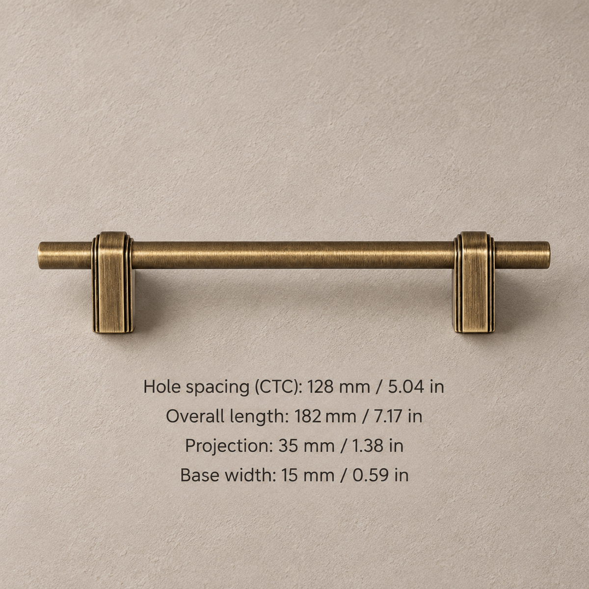 Solid Brass T-Bar Cabinet Pull & Knob — Antique Brass Finish — pull-128mm