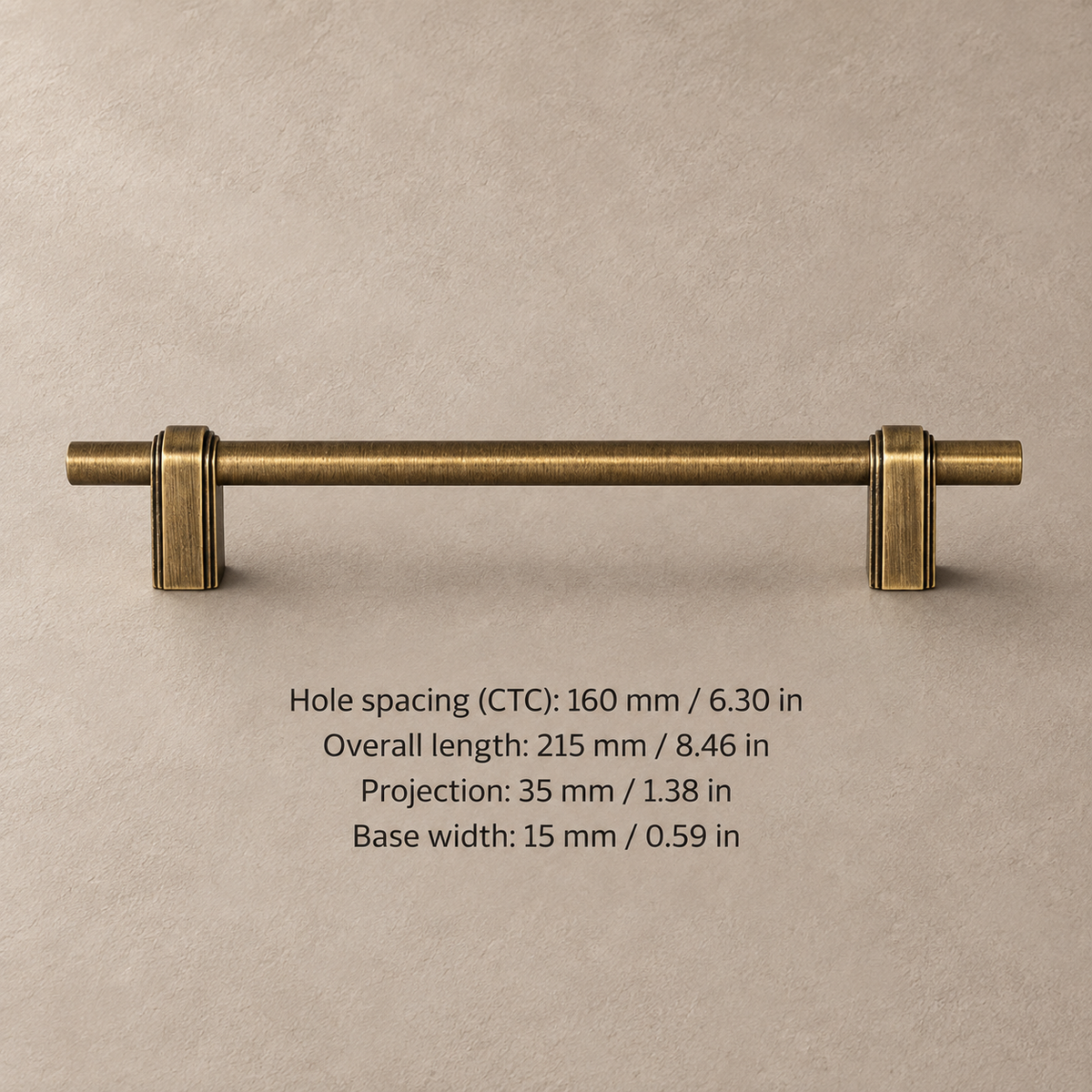 Solid Brass T-Bar Cabinet Pull & Knob — Antique Brass Finish — pull-160mm