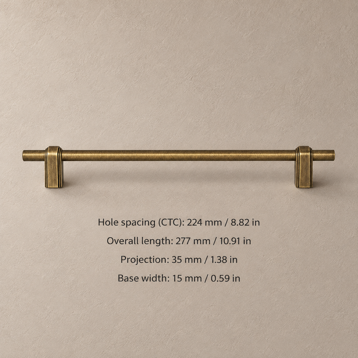 Solid Brass T-Bar Cabinet Pull & Knob — Antique Brass Finish — pull-224mm
