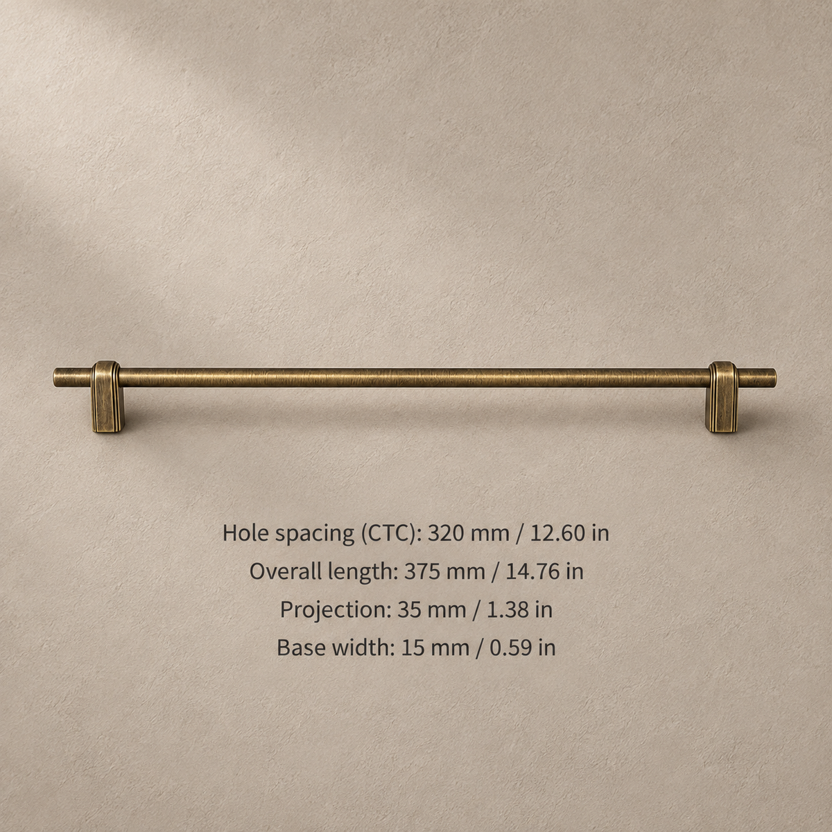 Solid Brass T-Bar Cabinet Pull & Knob — Antique Brass Finish — pull-320mm