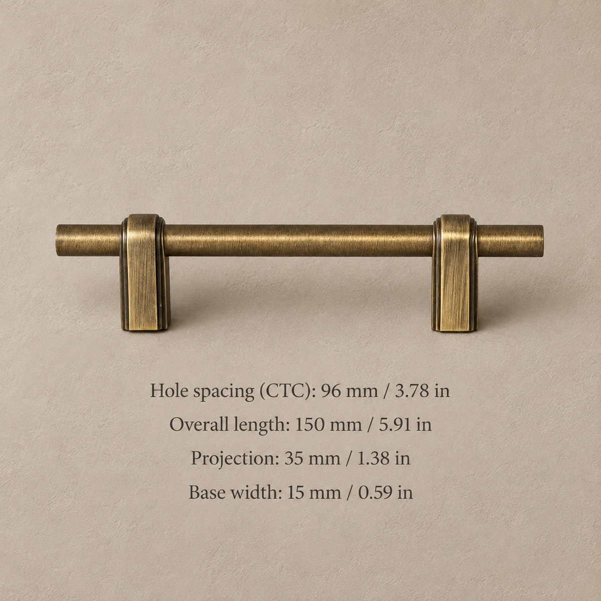 Solid Brass T-Bar Cabinet Pull & Knob — Antique Brass Finish — pull-96mm