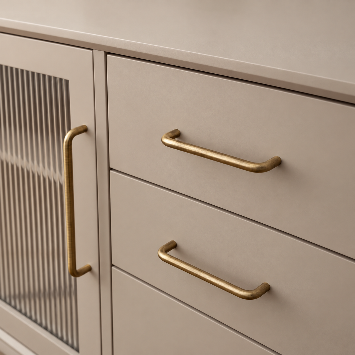Solid Brushed Antique Brass Cabinet Pull & Knob — U-Shaped Modern Design — installation