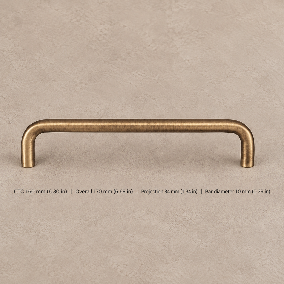 Solid Brushed Antique Brass Cabinet Pull & Knob — U-Shaped Modern Design — pull-160